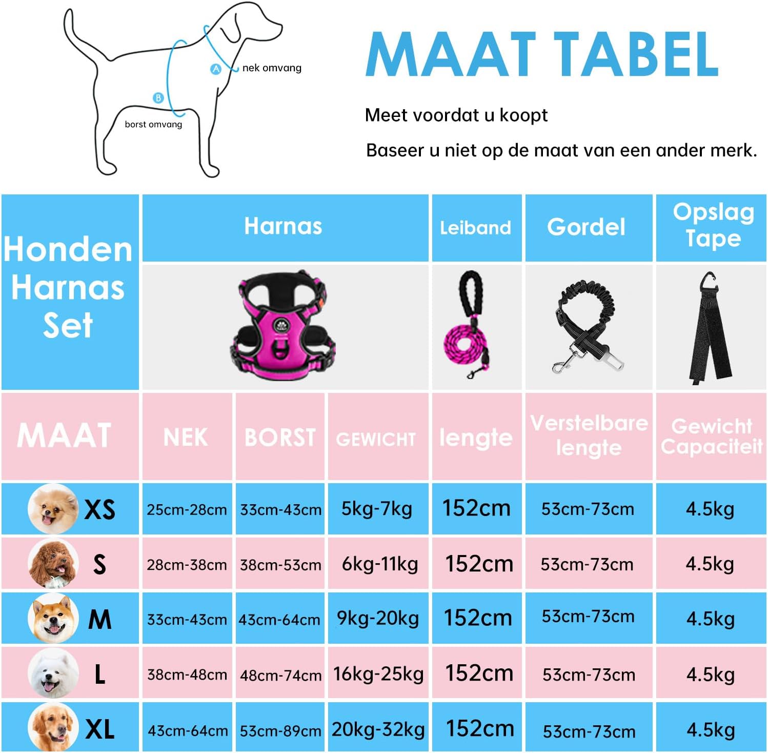 NESTROAD Anti-Pull H-Harness Dog Collar and Leash Car, Safety Belt Dogs Anti-Escape Pink Red, Size M for Medium Dogs, Neck 33~43 cm Chest 43~64, Dogs Basic Accessories 3