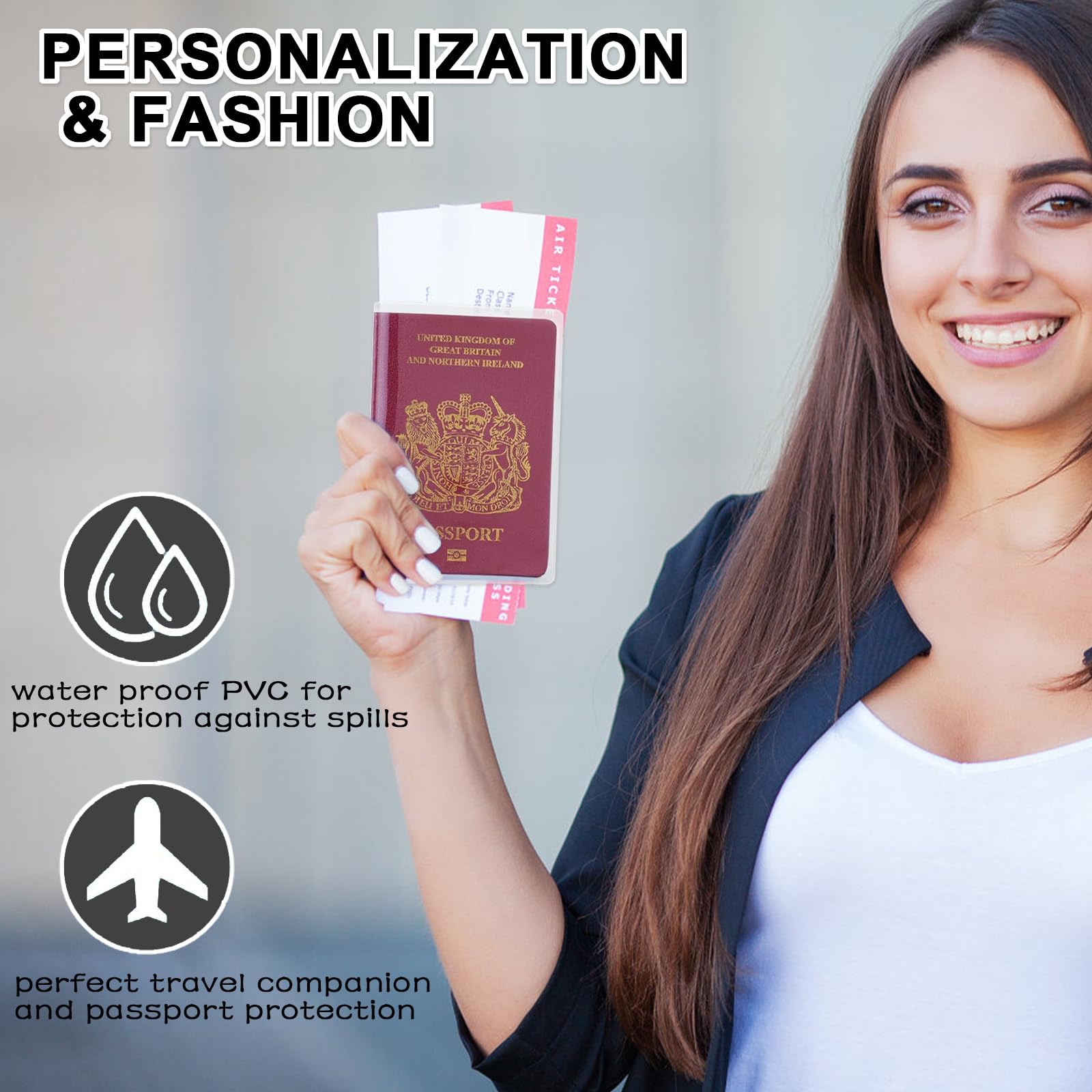 Lot de 10 housses de passeport imperméables – Portefeuille de voyage en vinyle transparent avec poches supplémentaires pour cartes et billets, couverture de passeport en plastique transparent pour