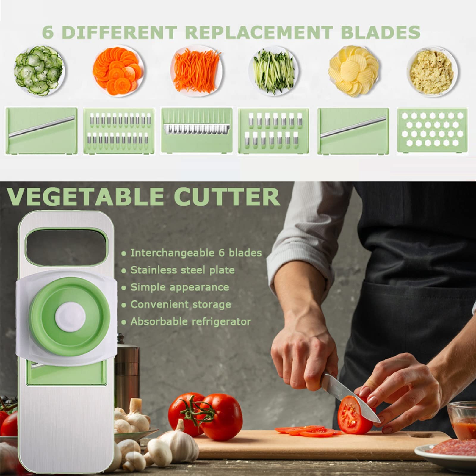Gemüsehacker 6 in 1 Multi -Mandolin -Transparent Gemüse Slicer Cutter Gemüse Cutter Food Slicer Dicer 6 austauschbare Klingen Set Manuelle Slicer