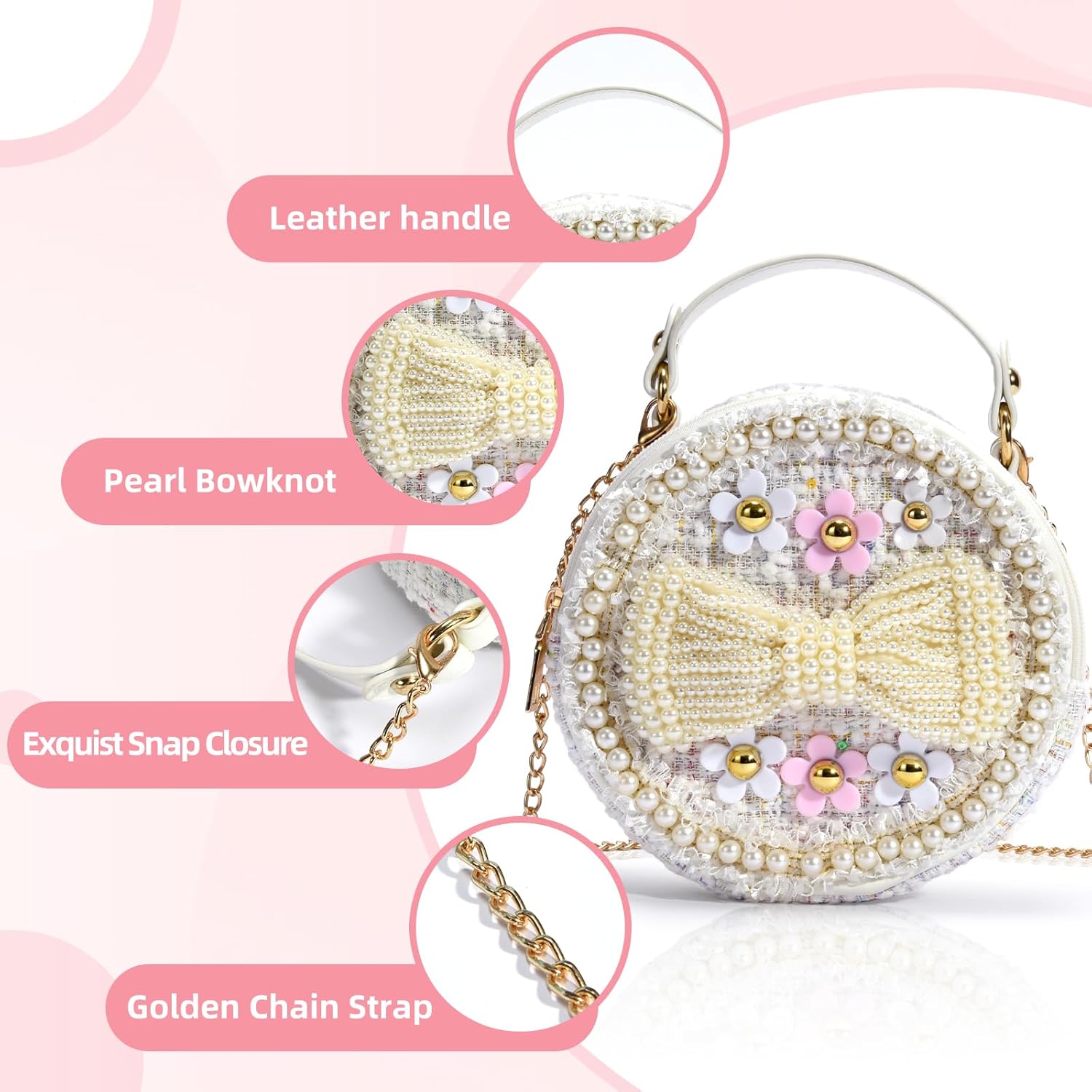 Girls Princess Bunny Purses Cute Crown Crossbody Bag Handbag with Pearl Handle for girls | Princess, Bunny, Cute, Crown, Pearl Handle, for girls - Image 4