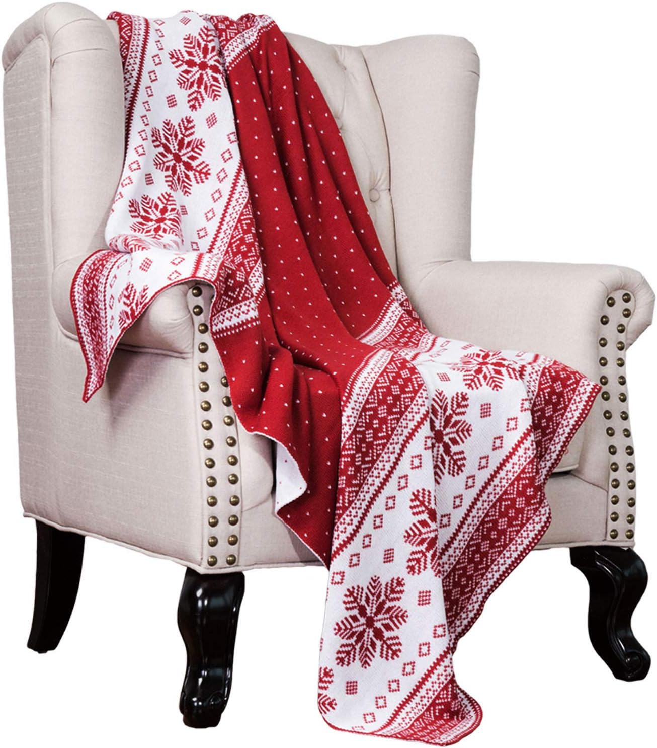 Bedsure Christmas Holiday Knitted Woven Throw Blanket Red and White Super Soft Plush Warm Winter Blanket for Bed, Couch and Gifts, 50 x 60 inches