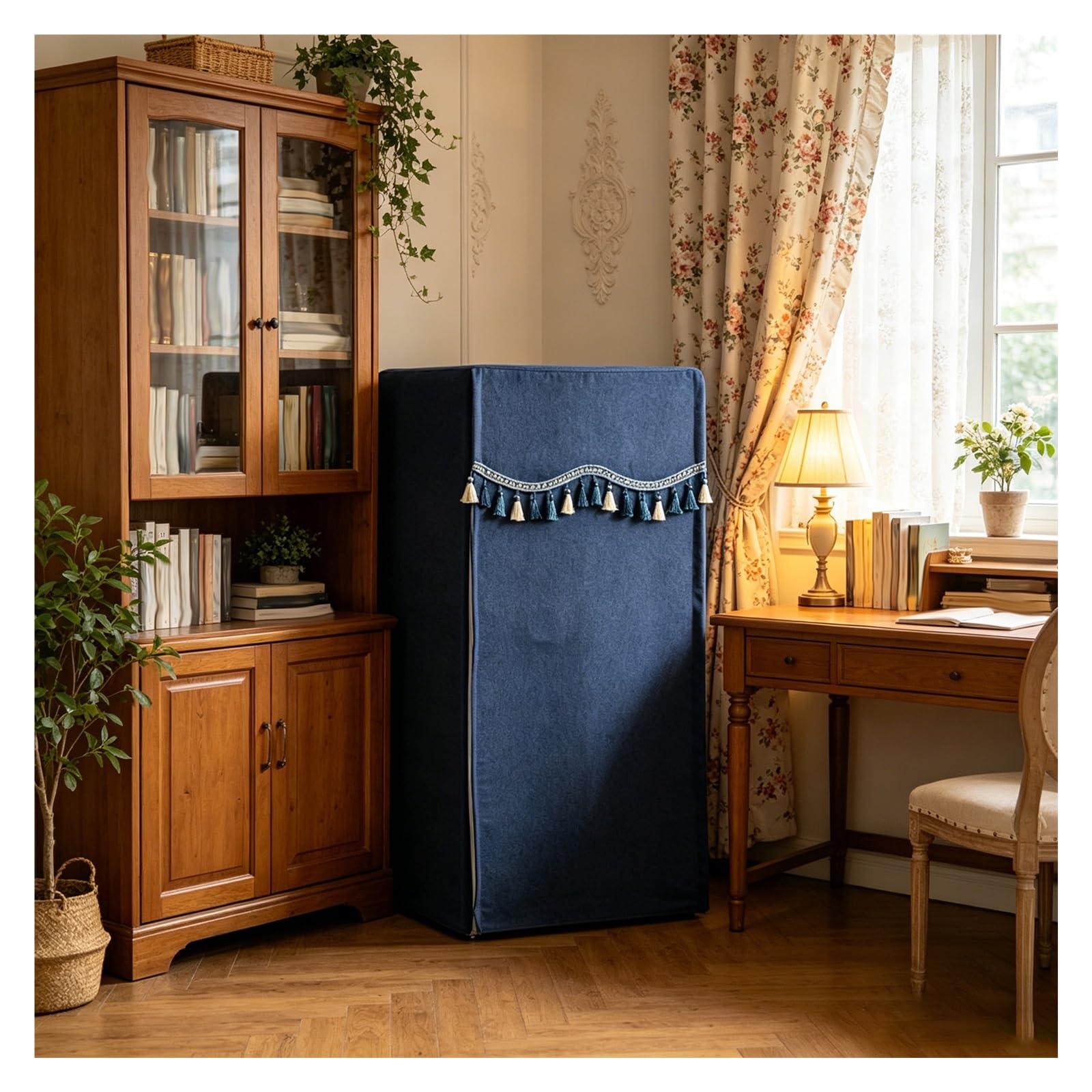 CHZDPP Safe Covers Disguise with Double Zip, Customisable Safe Box Dust Covers for Fridge/Bedside Table, Full-Coverage Wine Refrigerator Cover with Tassel(Blue,24x18x39in/60x45x100 cm)
