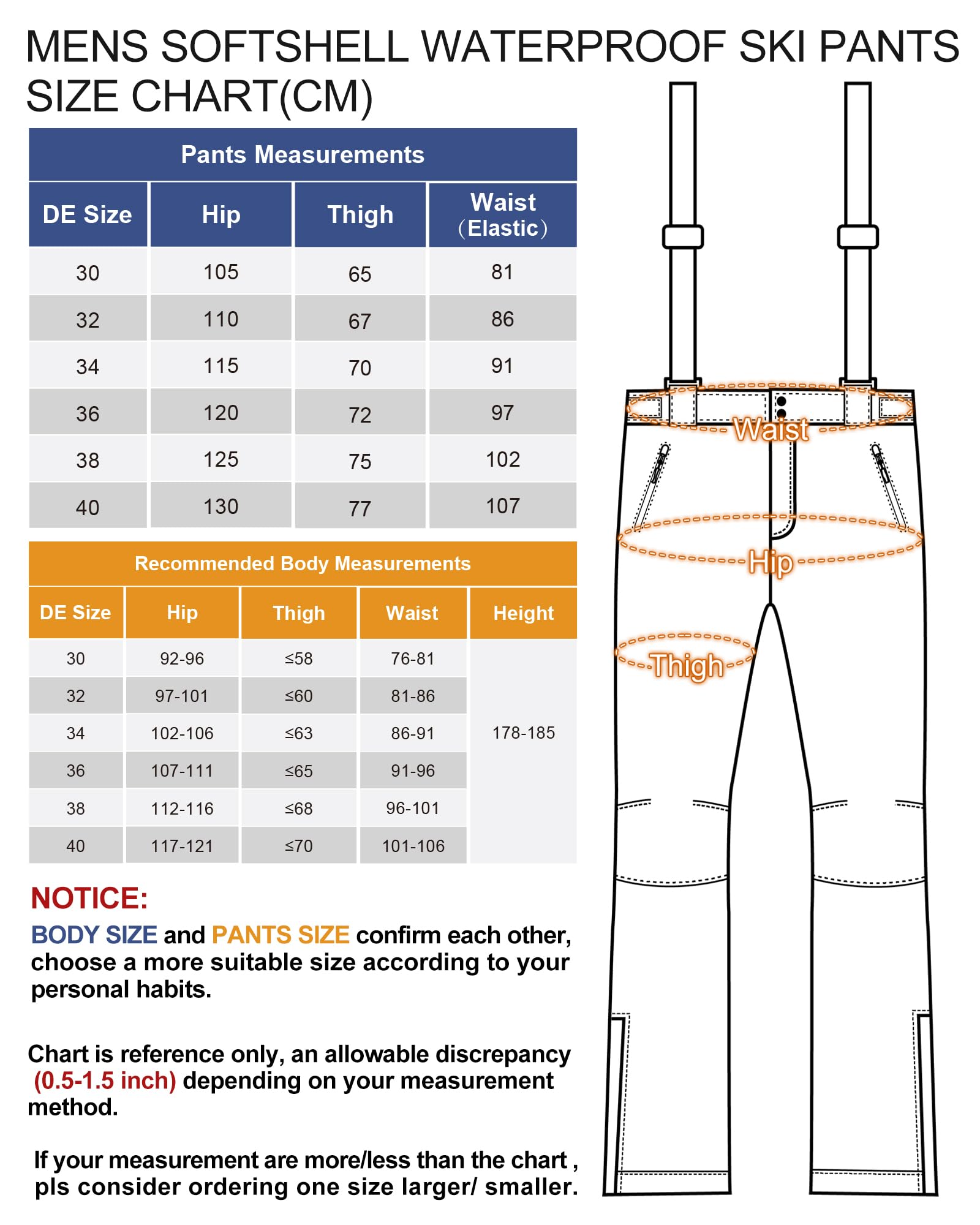 33,000ft Herren Skihose Hosenträgerhose Outdoorhose Wasserdicht Winddichte Softshellhose Warme Gefütterte Schneehose Snowboardhose Skilanglaufhose Thermohose Winter Ski Pants