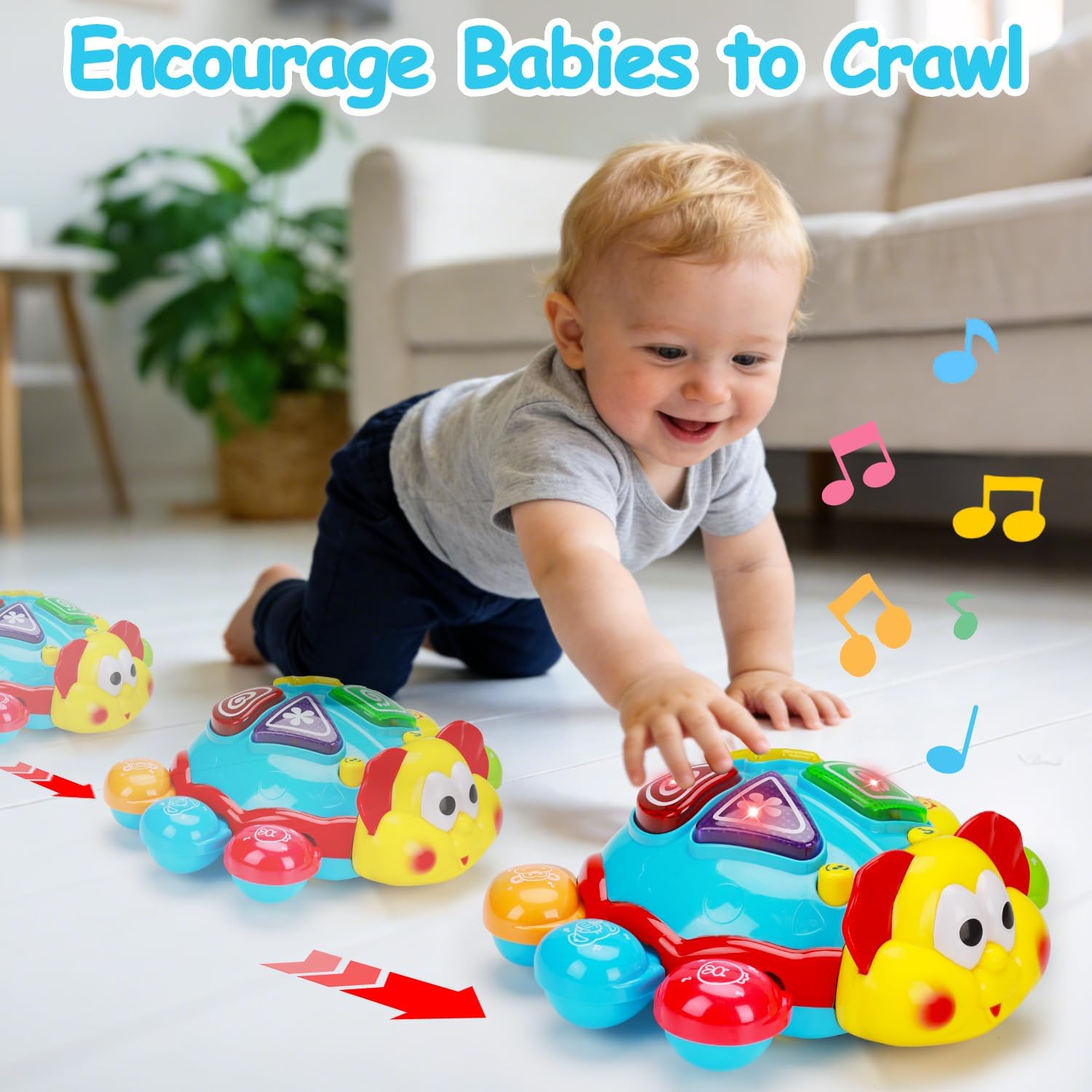baby crawling toys 6-12 months, musical light up tummy time toy for infant 0-6 7 8 9 10 month old, toddler spanish english bilingual learning educational development gift 1 2 year old boys girls