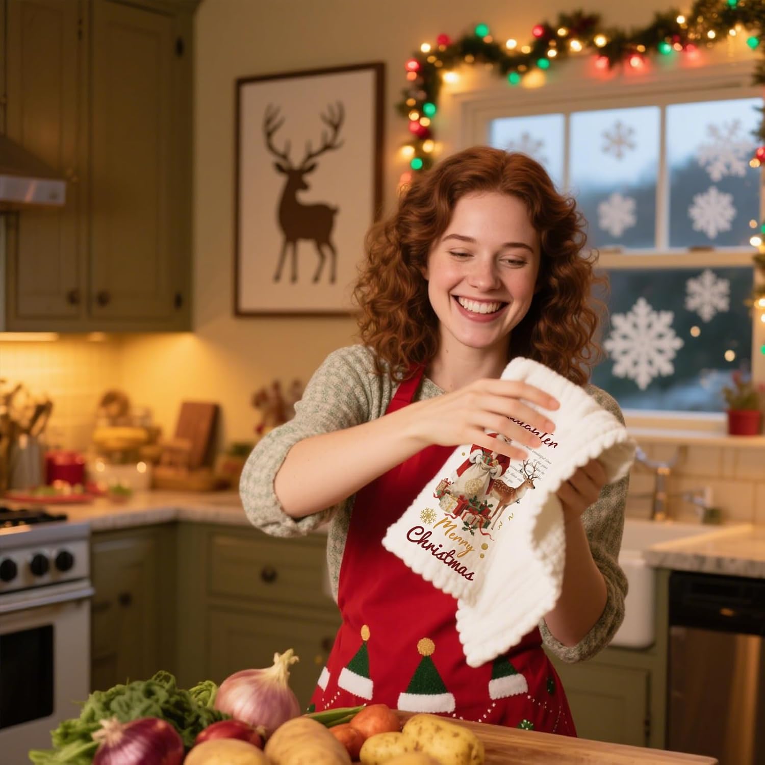 CUTHOLLOW Christmas Santa and Tree Decorative Kitchen Towels Set of 4, 15.74"x23.62" Soft & Absorbent Microfiber Dish Towel for Tea Coffee Bar Home, Best Gift for Housewarming Christmas Winter - Image 7