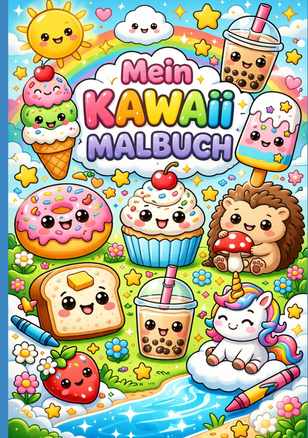 Kawaii Malbuch für Kinder: 24 süsse Ausmalbilder mit Tieren, Leckereien und magischen Freunden