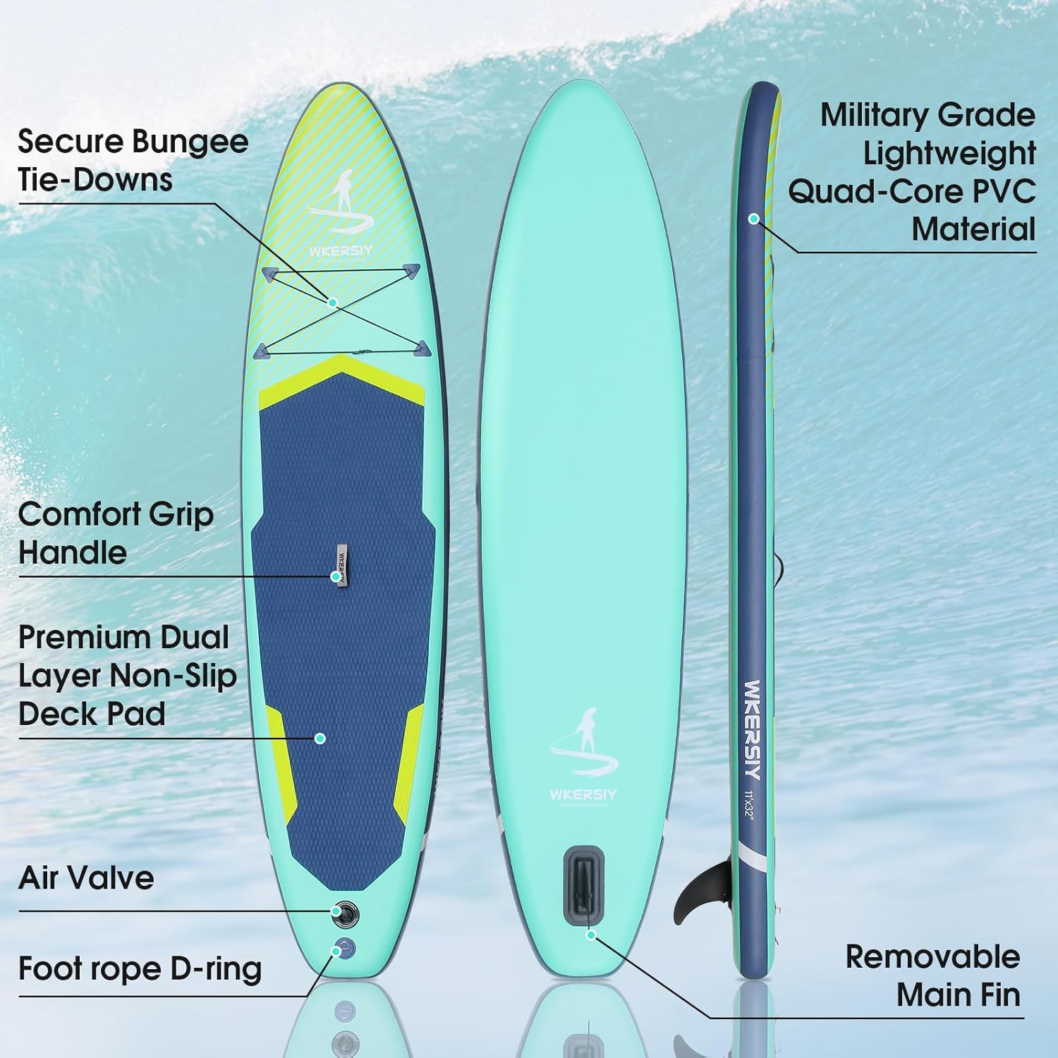 11”32“6 Premium Inflatable Stand Up Paddle Boards with Durable SUP Paddle Board Accessories Wide Stable Design Includes Backpack Required Parts Non-Slip Comfort Deck for Youth & Adults - Image 2