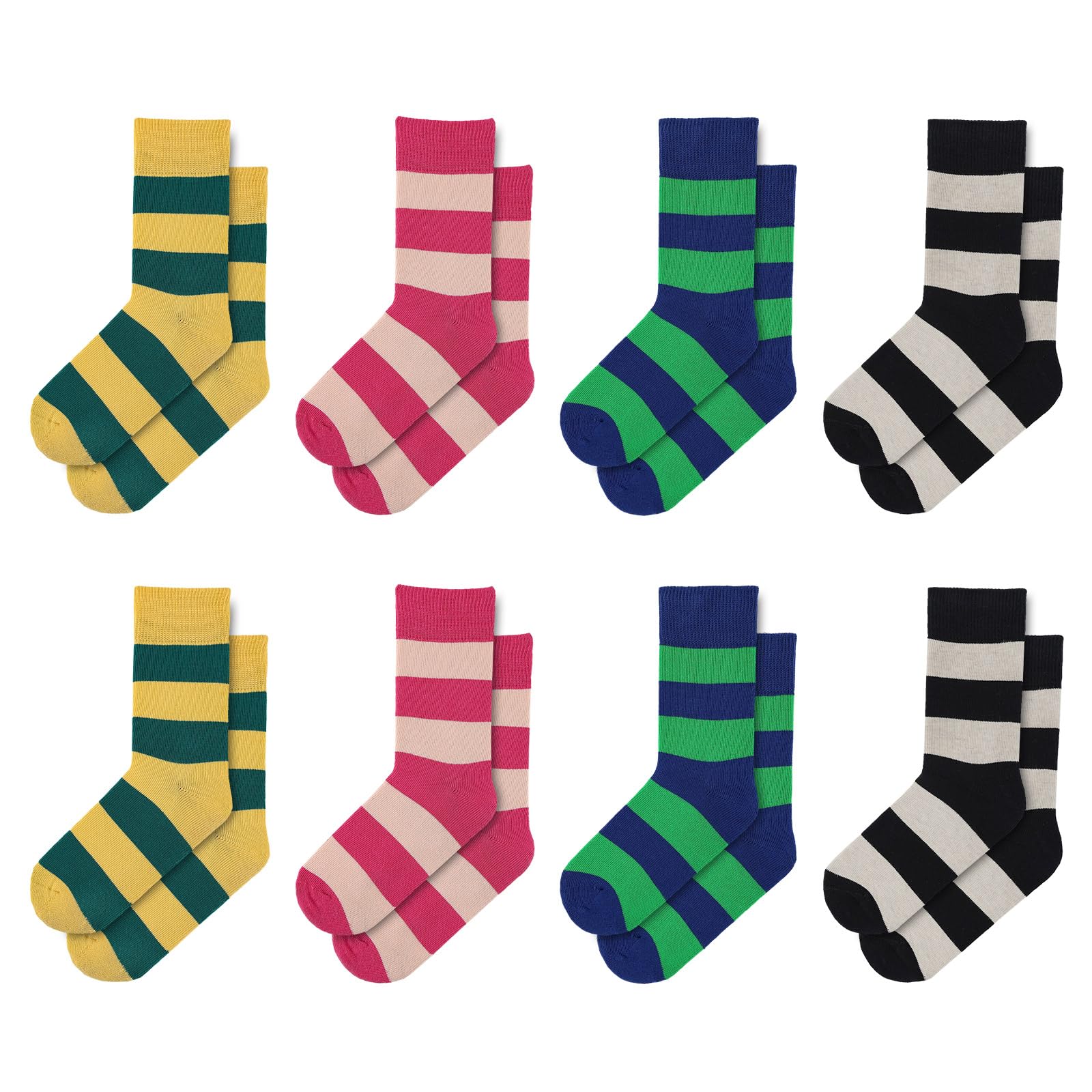 MINI PANDA 8 pairs crew socks for girls, Girls Rainbow Stripe cotton Socks