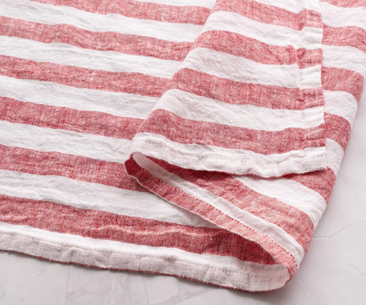 Linen Kitchen Towels, Red Striped Dish Towel - Set of 2, Linen Towel 18x28, Dish Towels Striped - Absorbent & Red Cleaning Tea, Christmas Tea Towels, Kitchen and Dishcloths