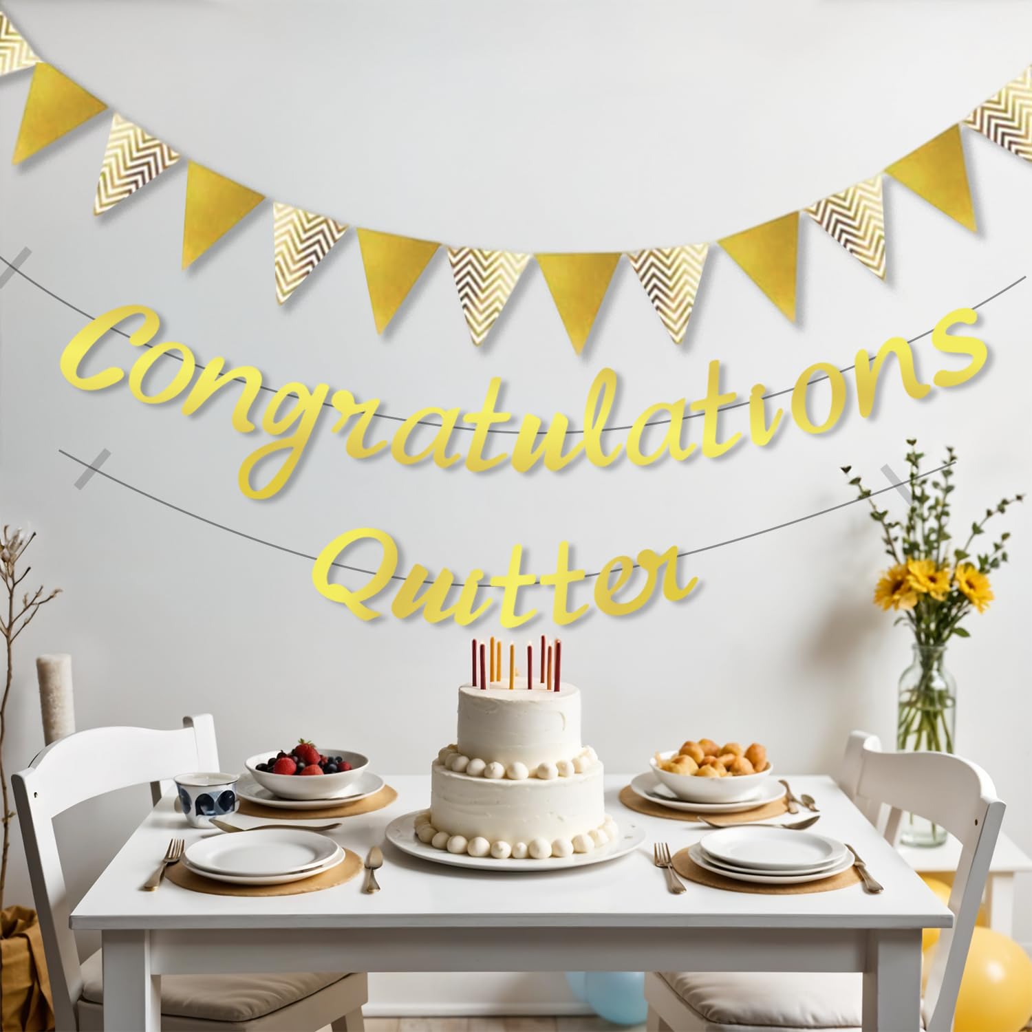 Party Propz Gold Congratulations Quitter Banner - Set of 3 Pcs Golden Congratulations Banner for Decoration | Farewell Decorations Items | Graduation Decoration Items | Golden (Cardstock, Paper) 3