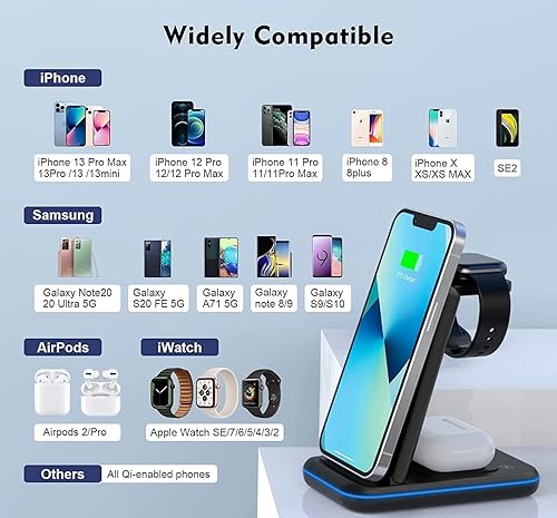 Miniatura 9 de Estación de carga rápida Qi inalámbrica plegable 3 en 1 para Apple, Android, iWatch Series, Airpods Pro 2 y otros teléfonos y auriculares