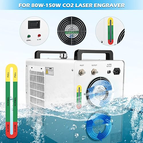 Miniatura 4 de Monport Enfriador de agua industrial 6L CW-5200 0.9hp 2.6Galmin Sistema de refrigeración por agua para 50W-150W CO2 Grabador láser y máquina de corte