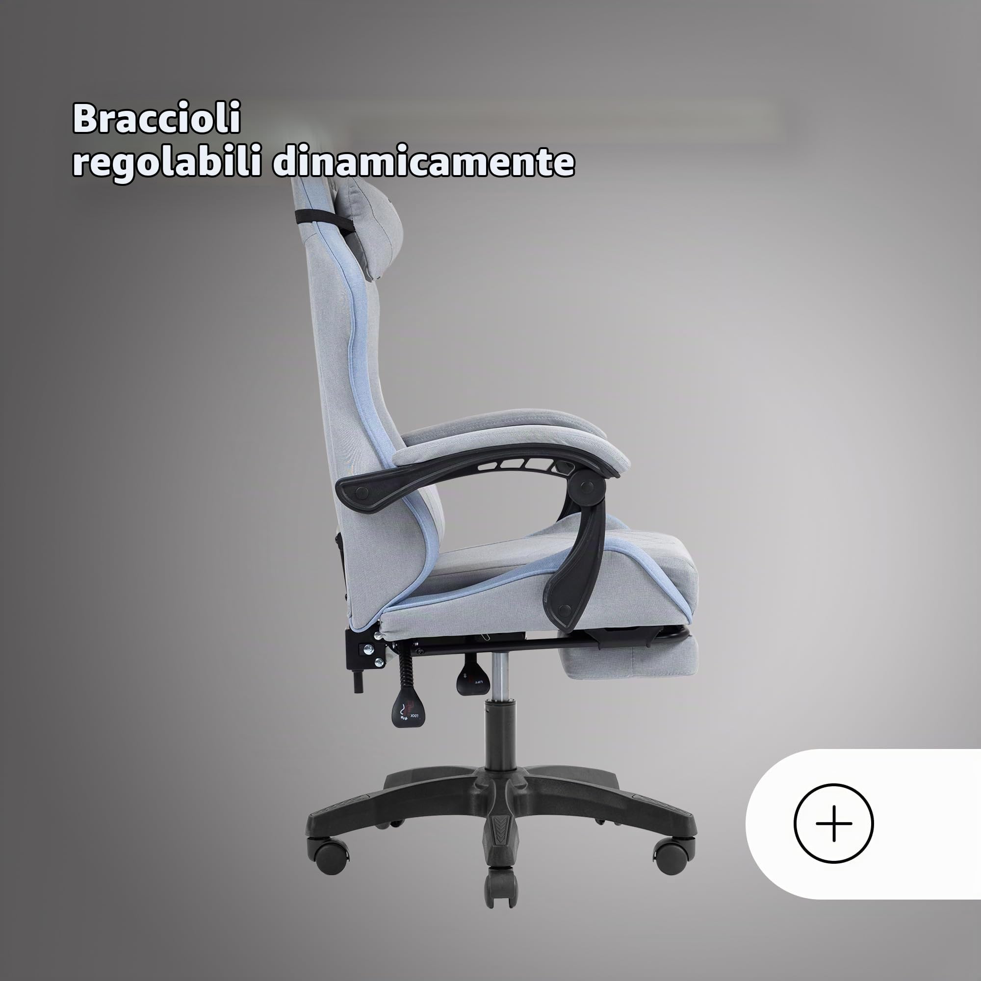 Mars Gaming MGC-X, Sedia Gaming Ergonomica, Tessuto Traspirante, Schienale Reclinabile e Altezza Regolabile, Braccioli Dinamici, Cuscino Cervicale e Lombare, Sedia Poggiapiedi Estensibile, Blu