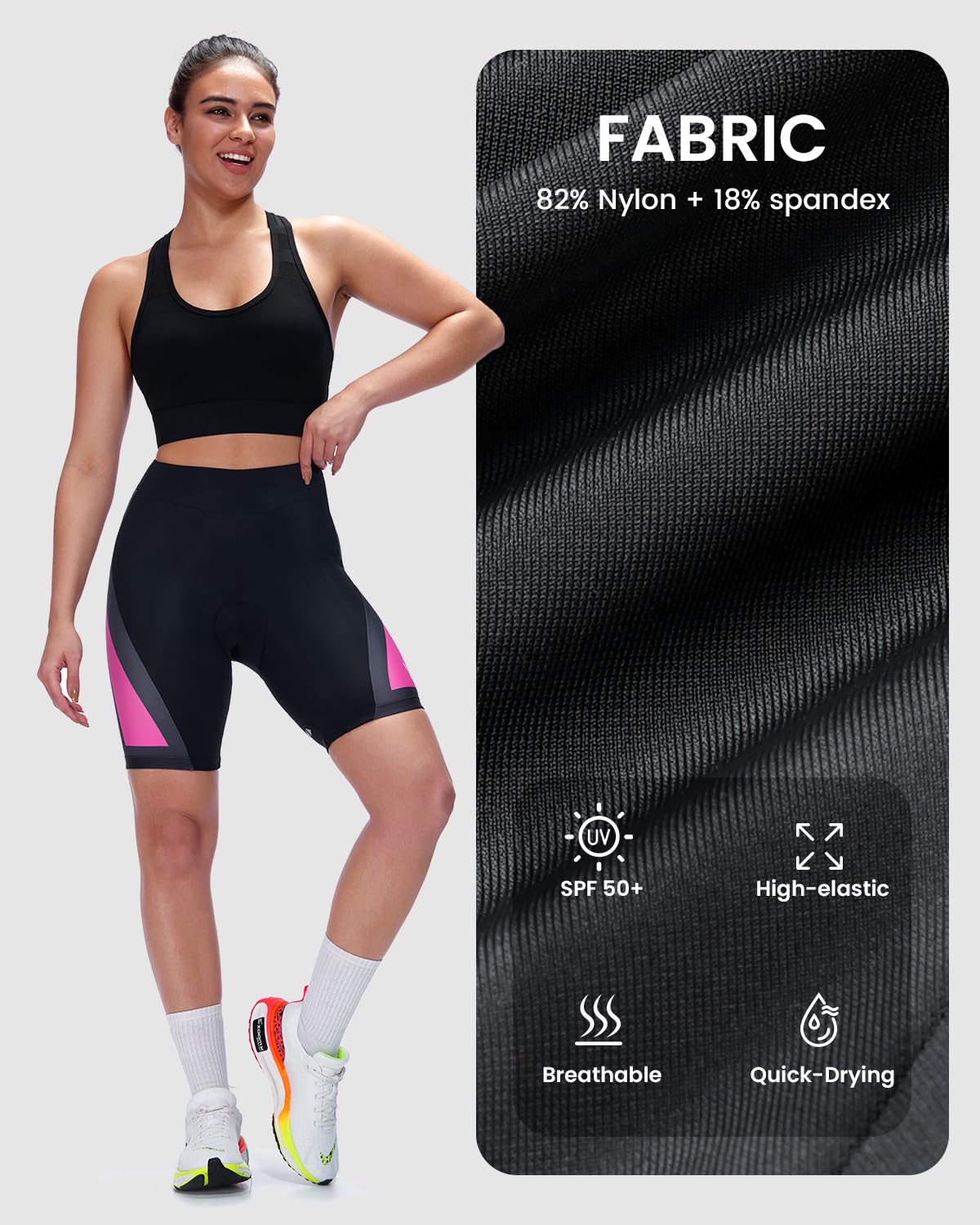 Sportneer Short de Cyclisme pour Femme - Rembourré - Séchage Rapide - Short élastique - avec Rembourrage d'assise 4D - Short de Sport Court pour Femme - avec Rembourrage Plus Large et Plus Dense