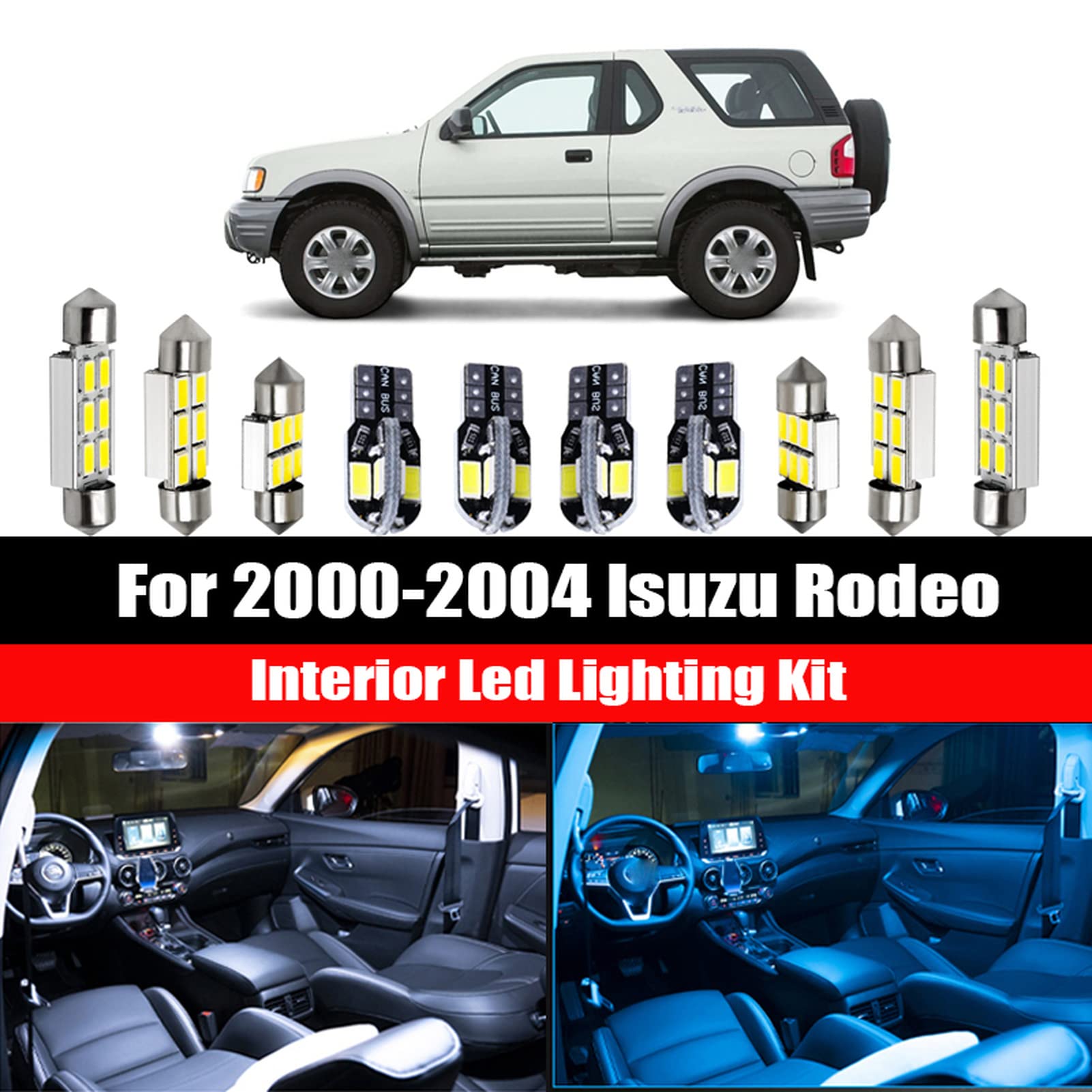 Aazon.co: 10Pc Super White 6000k Car Interior LED Light Bulb Kit Pack Copatible for 2000-2004