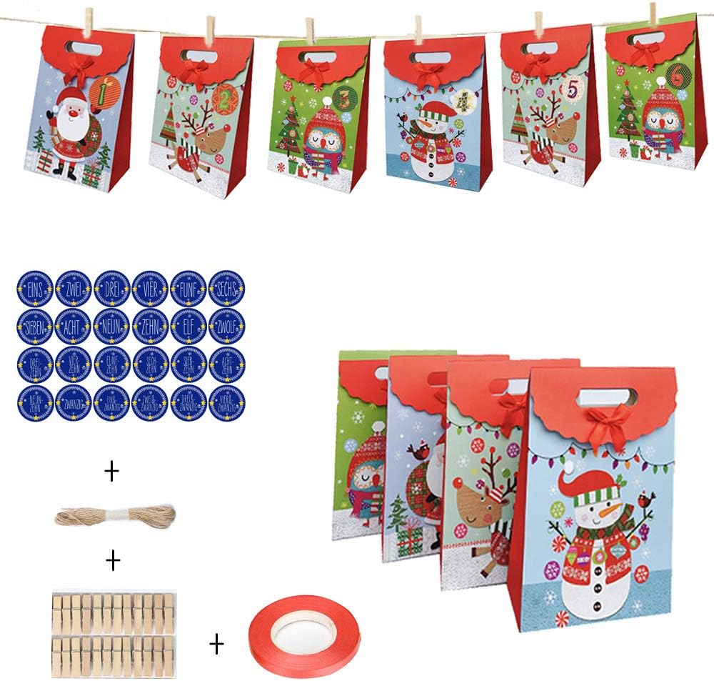 Amazon Co Jp Asdsh クリスマス 袋 ラッピング袋 24個入り お菓子 付き 包装用 ギフトラッピング袋 ひな祭り 木製クリップ プレゼント ギフトシール かわいい 小分け ロープ 誕生日 クリスマスステッカー付き ギフト 文房具 オフィス用品