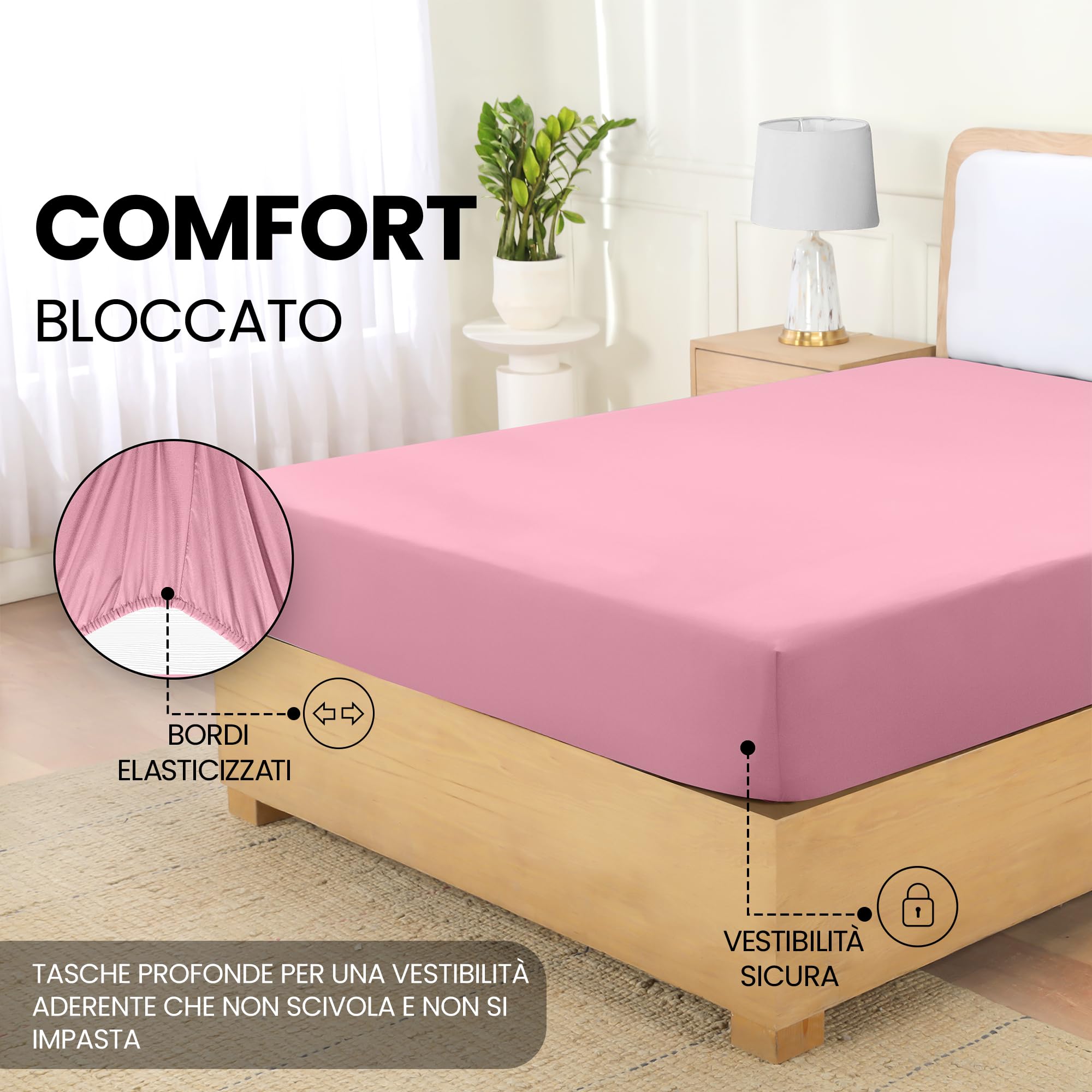 Utopia Bedding Lenzuolo con Angoli Due Piazze Matrimoniale - 180x200cm - Rosa - Microfibra di Poliestere Spazzolato - Lenzuolo Sotto con Angoli Elasticizzato