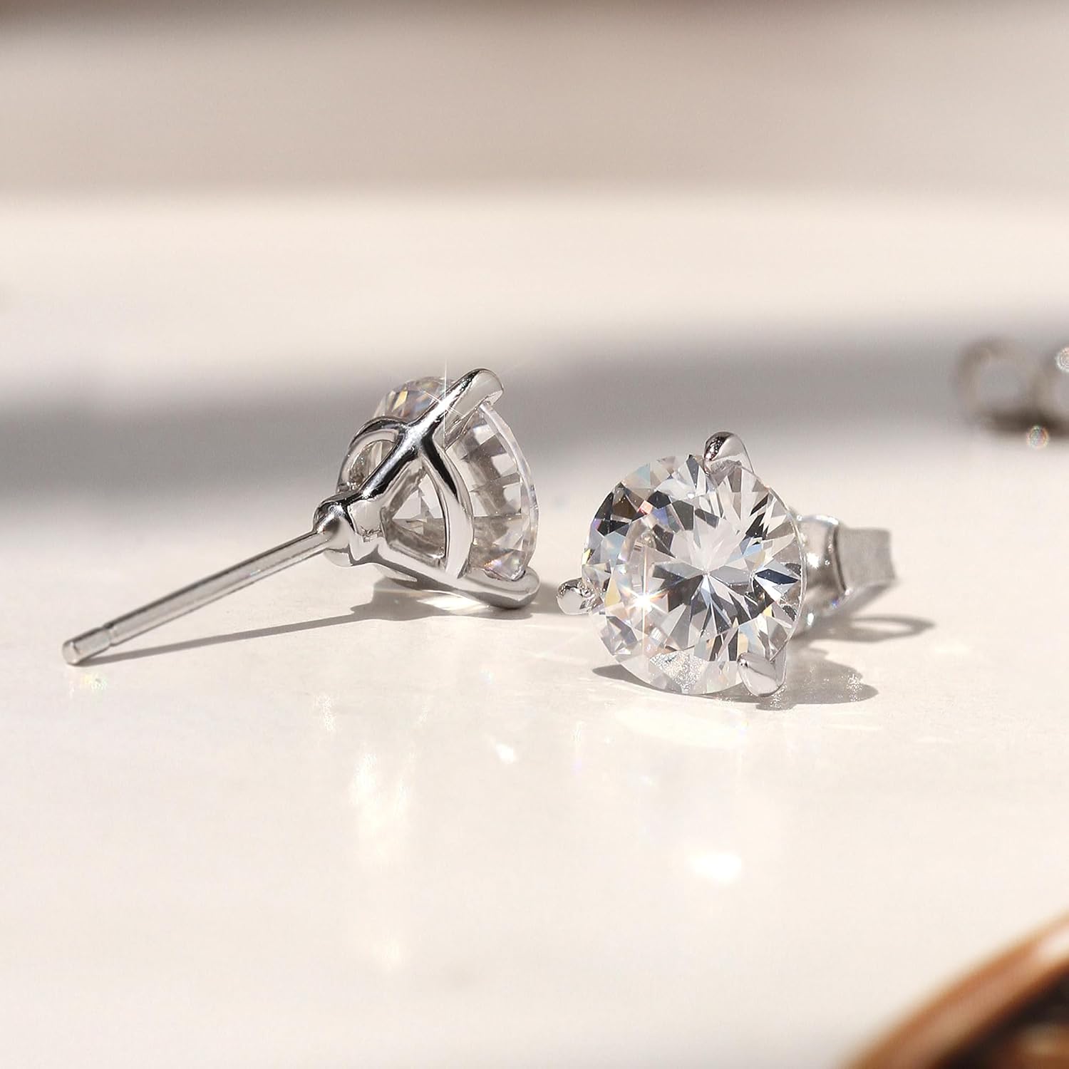 925 Sterling Silver Earrings 2.5 cttw Round CZ Stone Martini Setting Three Prong Stud Earrings