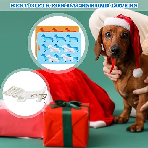 Miniatura 7 de Juego de 6 piezas de regalos de Navidad de perro salchicha, 2 bandejas de cubitos de hielo de silicona con forma de perro salchicha y 4 cucharas