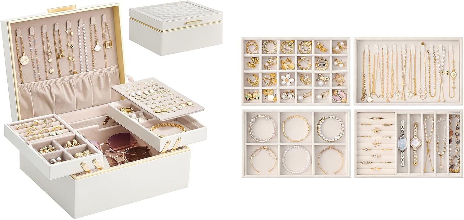 Lolalet Jewelry Box Organizer for Women Girls Bundle with Stackable Jewelry Drawer Organizer Inserts Set of 4