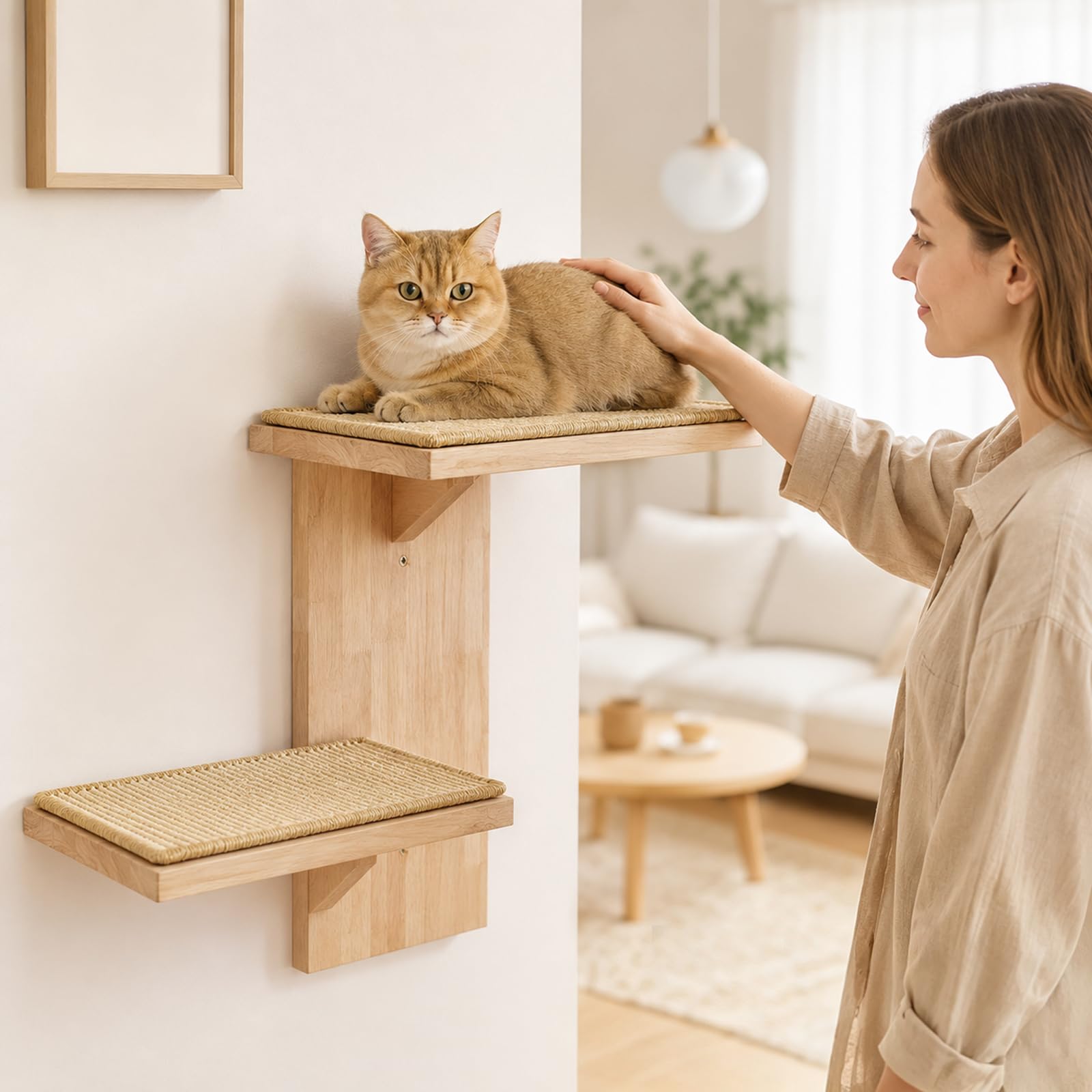 Mur d'escalade pour chat, mur d'escalade pour chat, arbre en caoutchouc massif avec tapis en sisal ergonomique, montage mural stable, arbre à chat étagère murale pour grimper et jouer