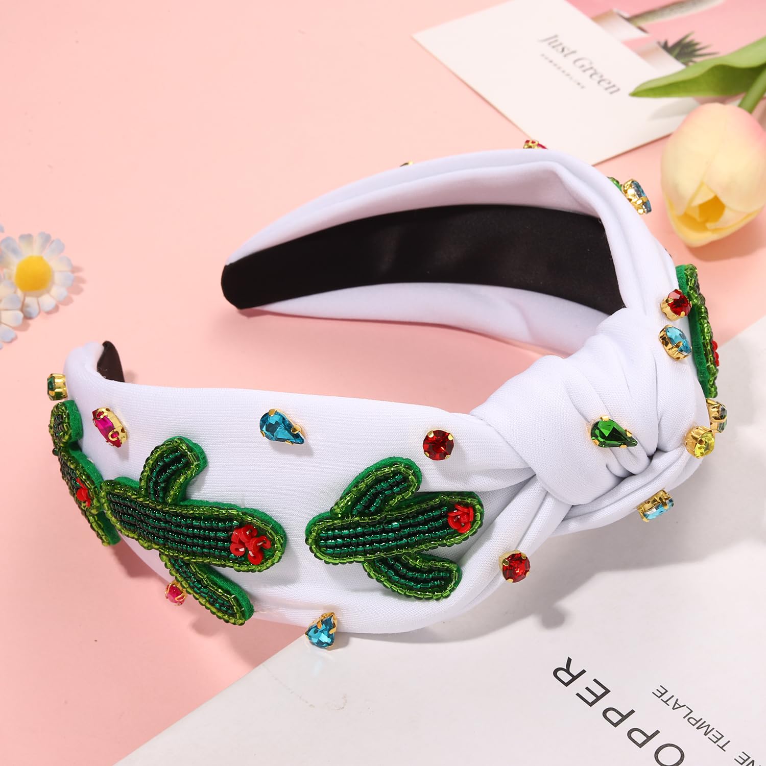 Mexican Headbands for Women Beaded Wide Top Knot Fiesta Accessories HEIDKRUEGER Mexican Embroidered Knot Headband with Colorful  main image 2