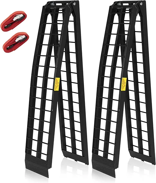 Motorhot 9ft Aluminum ATV Loading Ramps for Pickup Truck, 1200 lbs Capacity Folding Trailer Ramp with Load Straps 2pcs