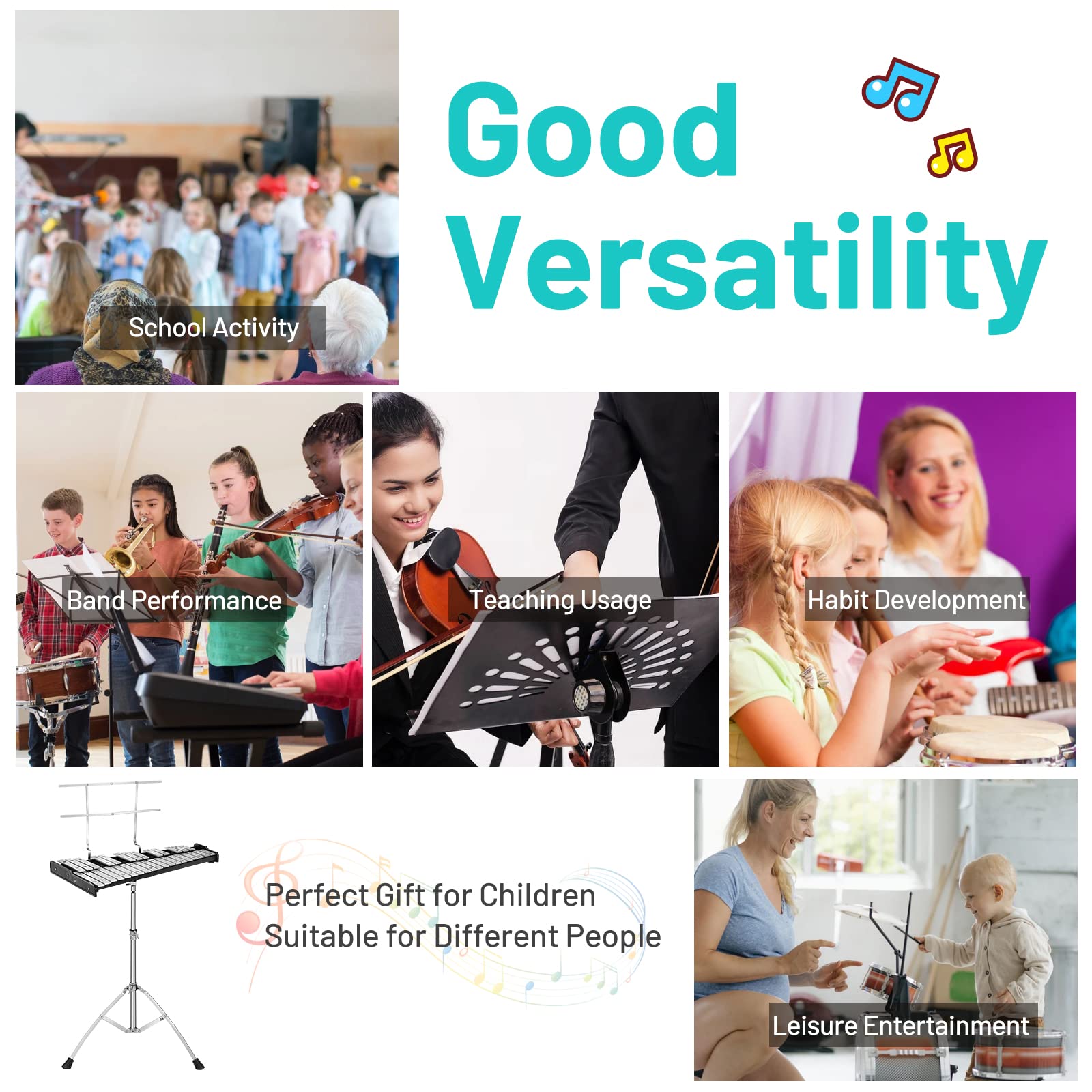RELAX4LIFE Glockenspiel Xilofono con 32 Tasti, Orchestrale Xilofono con Leggio Musicale e Custodia, Strumento Musicale per Bambini e Principiante