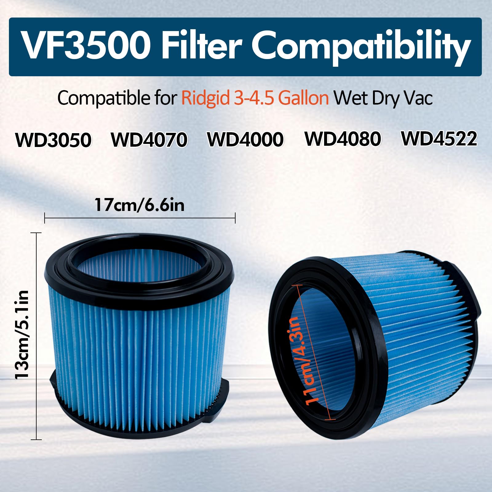 VF3500 Replacement Filter For Ridgid 3-4.5 Gallon Wet Dry