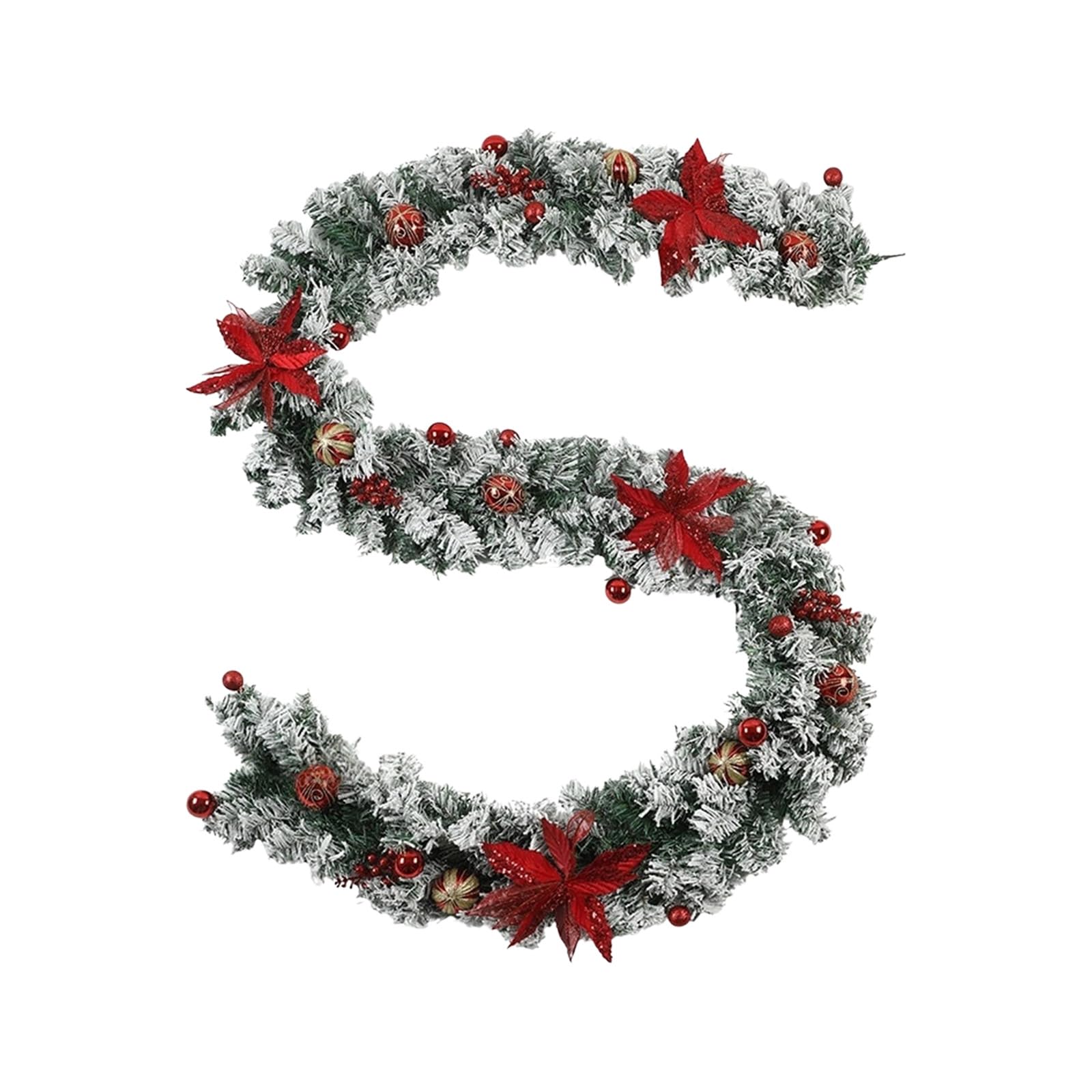 KAQNTUD Christmas Flocking Wreath with Realistic Snow Effect Pine Garlands with Red Berries PVC Seasonal Room Decoration Door Frame Flocking Wreath Decoration