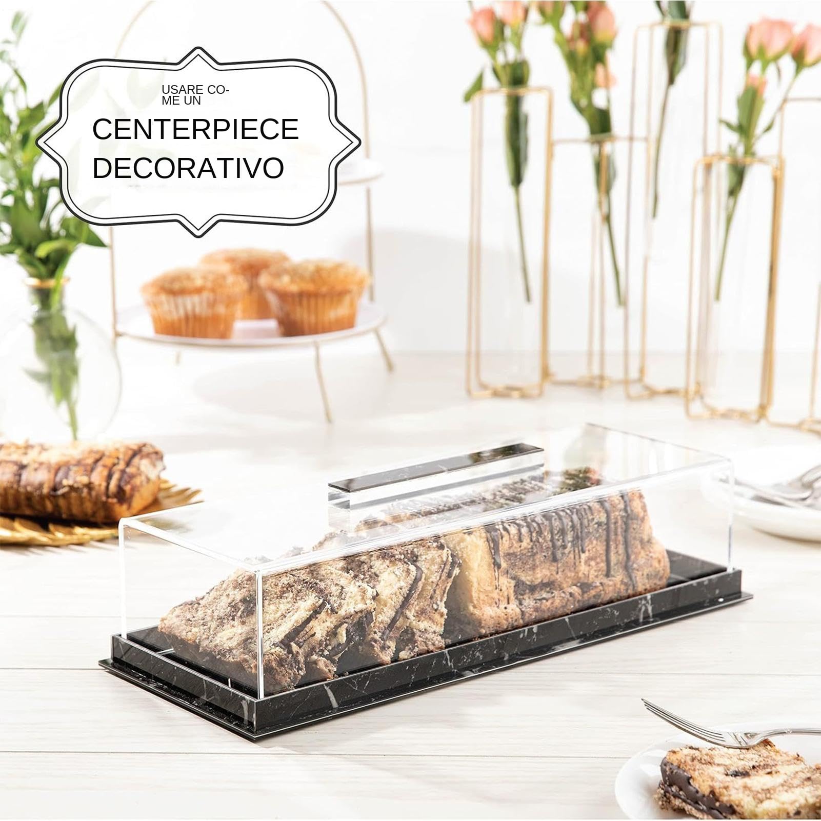 Vassoio di torta rettangolare acrilico, vassoio per torta acrilico, Porta di biscotti acrilici Piatti di cucina, di detentore di dessert per incontri familiari di compleanni matrimoni