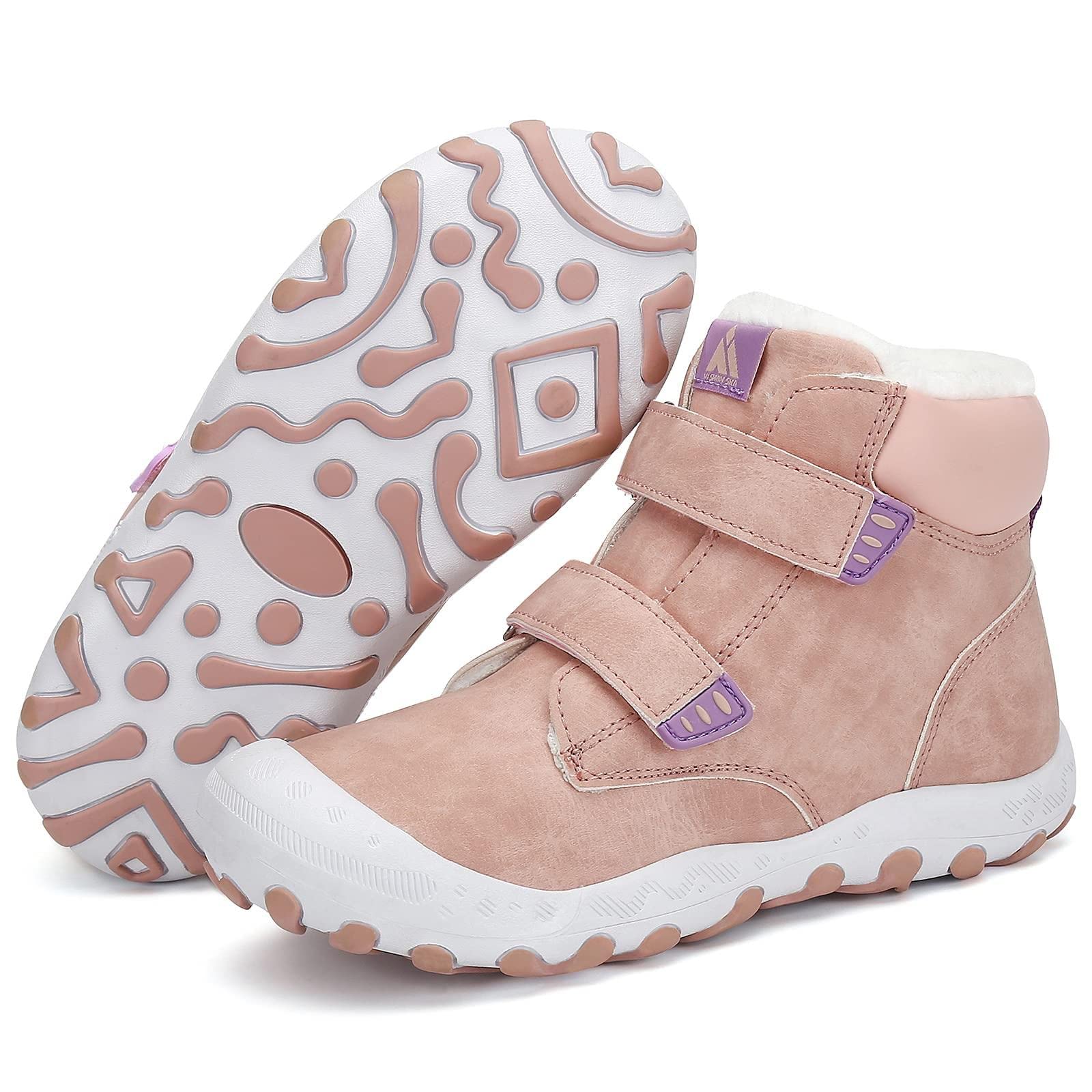 Mishansha Dziecięce buty zimowe dla dziewcząt, ciepłe buty śniegowe, z podszewką, wodoszczelne, Rosa, 30 EU