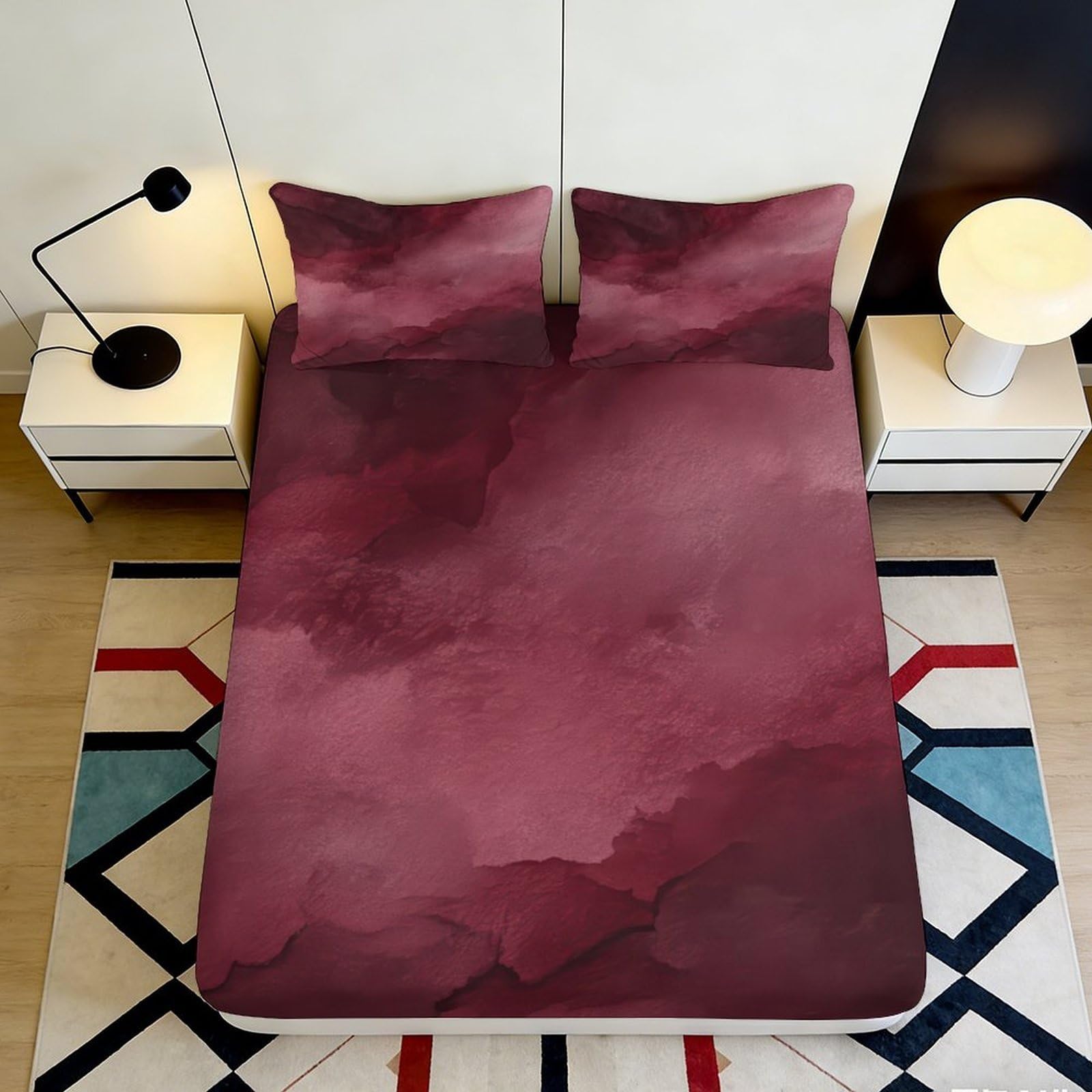 Elegant bedroom decor 3D Printed fitted sheet with maroon cloud pattern, soft touch microfiber, wrinkle resistant, apartment bedding 90x200x25cm