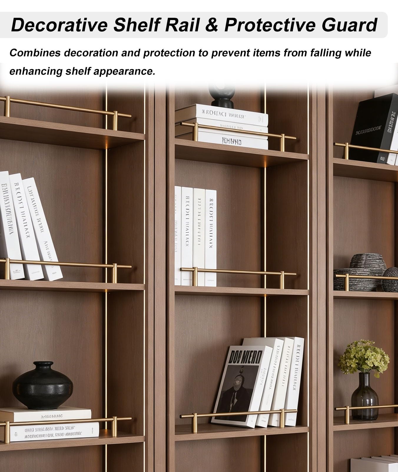 Barra Protezione Mensola Asta di Sicurezza Antiribaltamento per Scaffali in Alluminio, Ringhiera Protettiva Decorativa per Scaffali Espositivi (con Ferramenta)(Brushed Gold,11" (28 cm))
