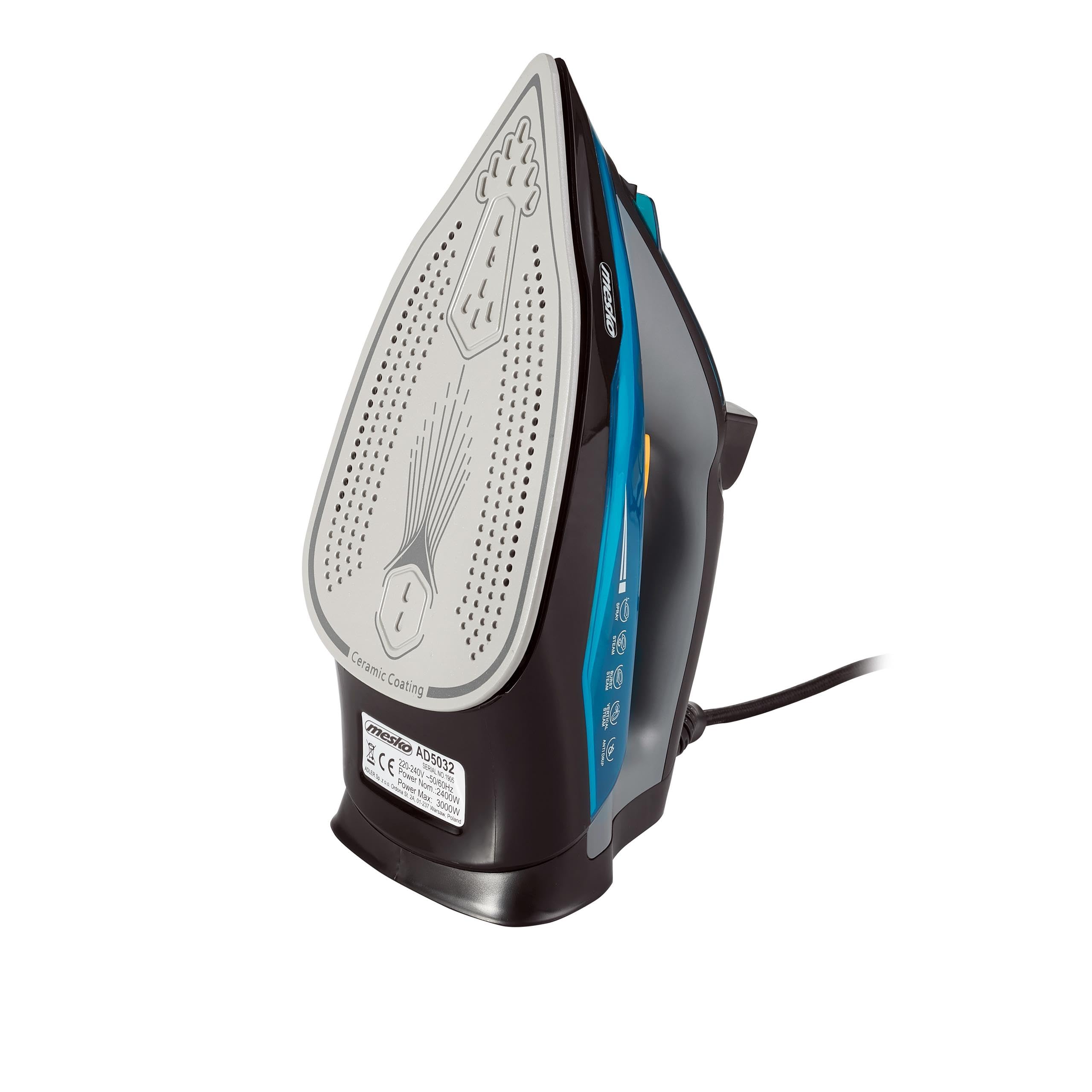 Mesko MS5041 Plancha Ropa Vapor Vertical Suela Cerámica, Golpe de Vapor 80 g/min, Vapor Contínuo 45 g/min, Autolimpieza, Sistema Antigoteo y Antical, 3000W, Depósito 350ml