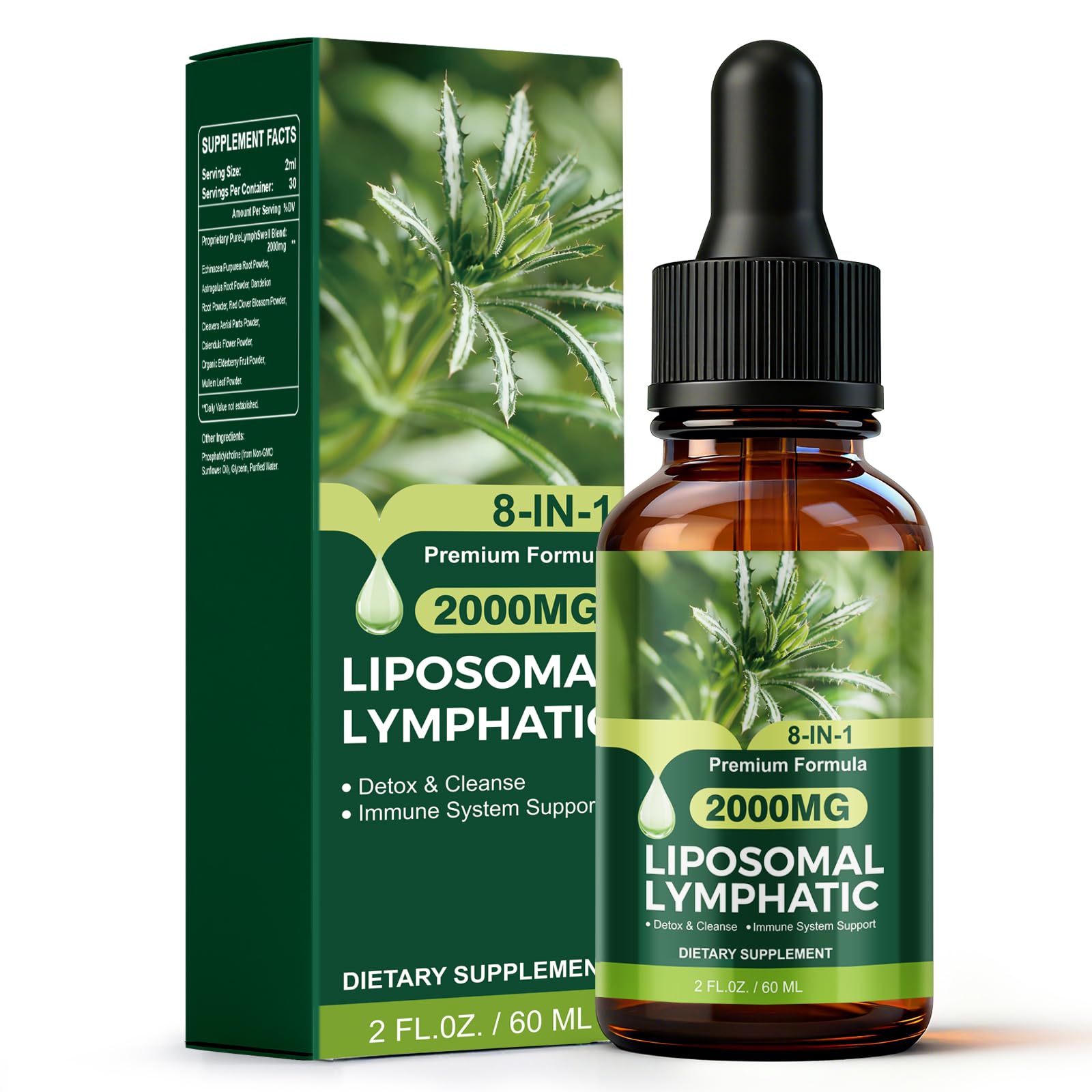 Lymphatic Drainage Drops for Detox and Cleanse, Liposomal Lymphatic Drainage Supplements with Cleavers, Calendula, Echinacea & Dandelion for Lymph Circulation & Immune Health, 2 floz - 2