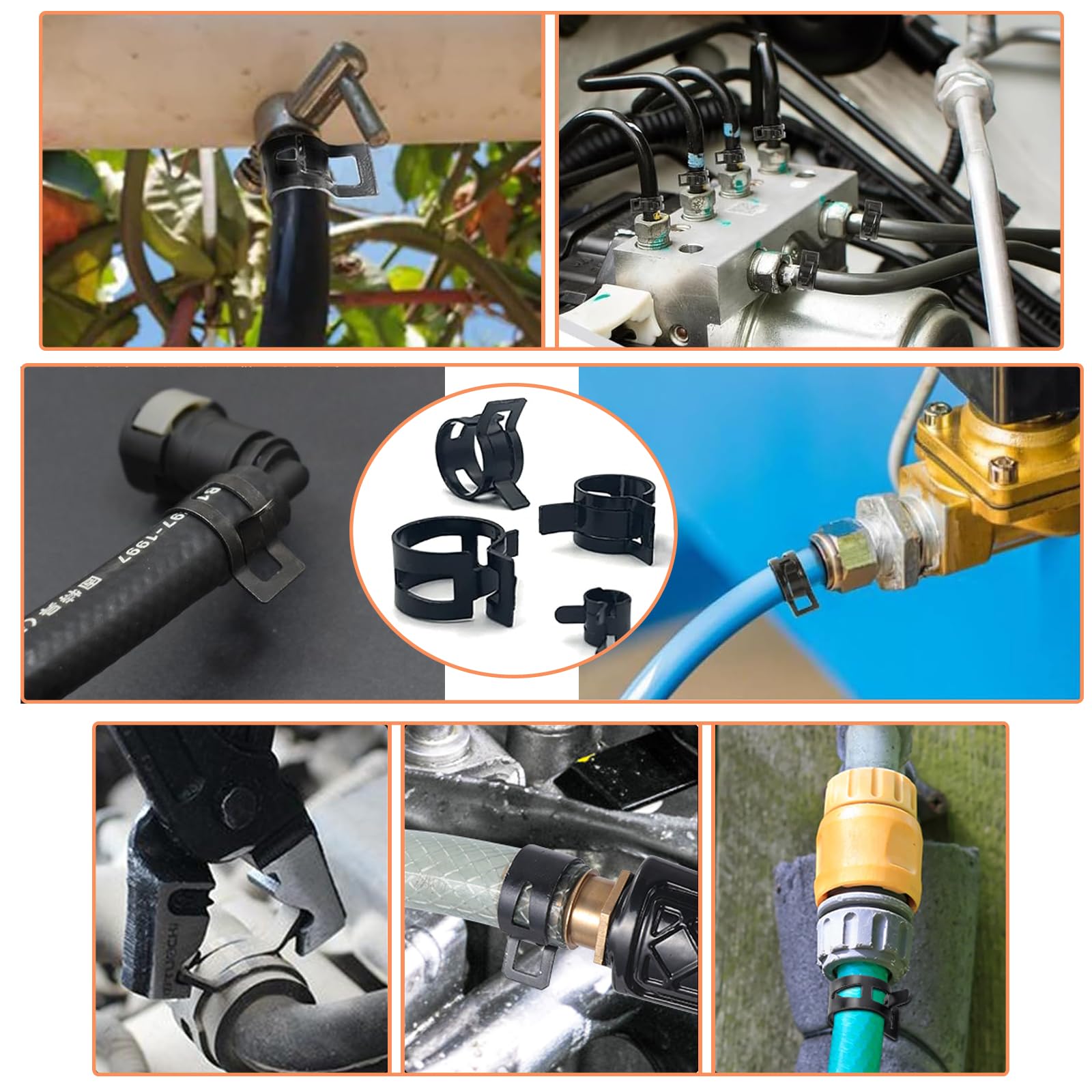 Assortiment de 166 colliers de serrage à ressort avec pince à bec plat 6-25 mm 15 tailles - pour conduites de carburant, tuyau d'aspiration en silicone, petite pince en acier avec revêtement Dacromet