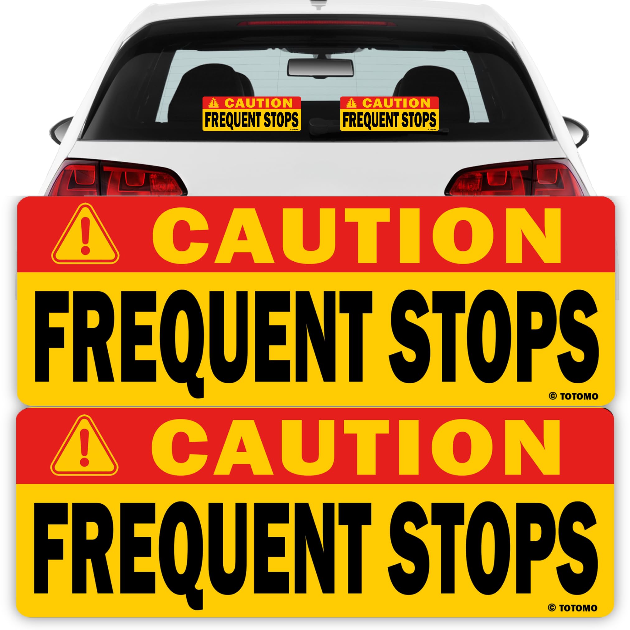 Totomo Red Caution This Vehicle Makes Frequent Stops Sticker 10"X3.5" Reflective Adhesive Safety Warning Sign For Carrier Delivery Car Driver (2 Pack)