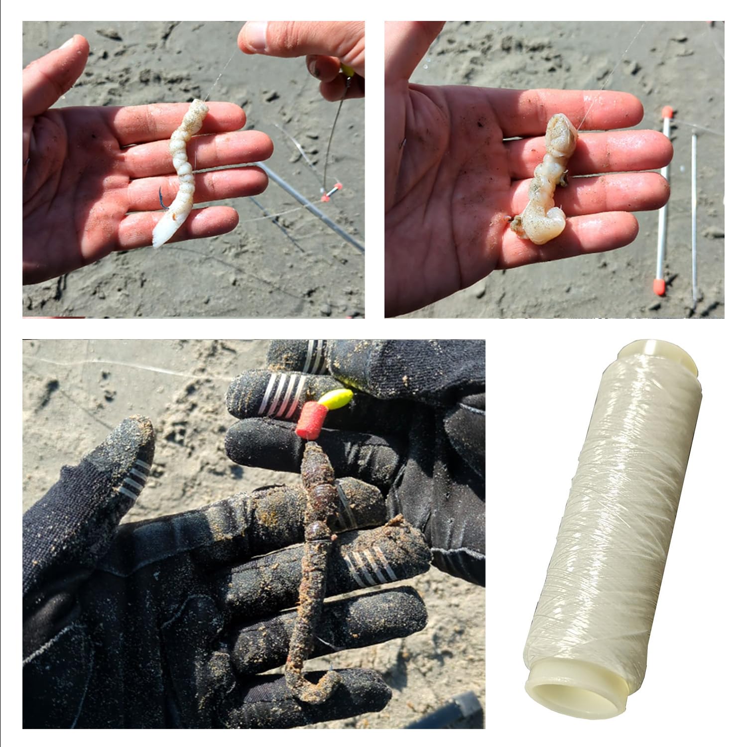 F2M - Pack pêche en surfcasting - Lot de 2 Rouleaux de Fil à ligaturer Les appâts + 1 Boite de 5 Aiguilles à locher Les vers