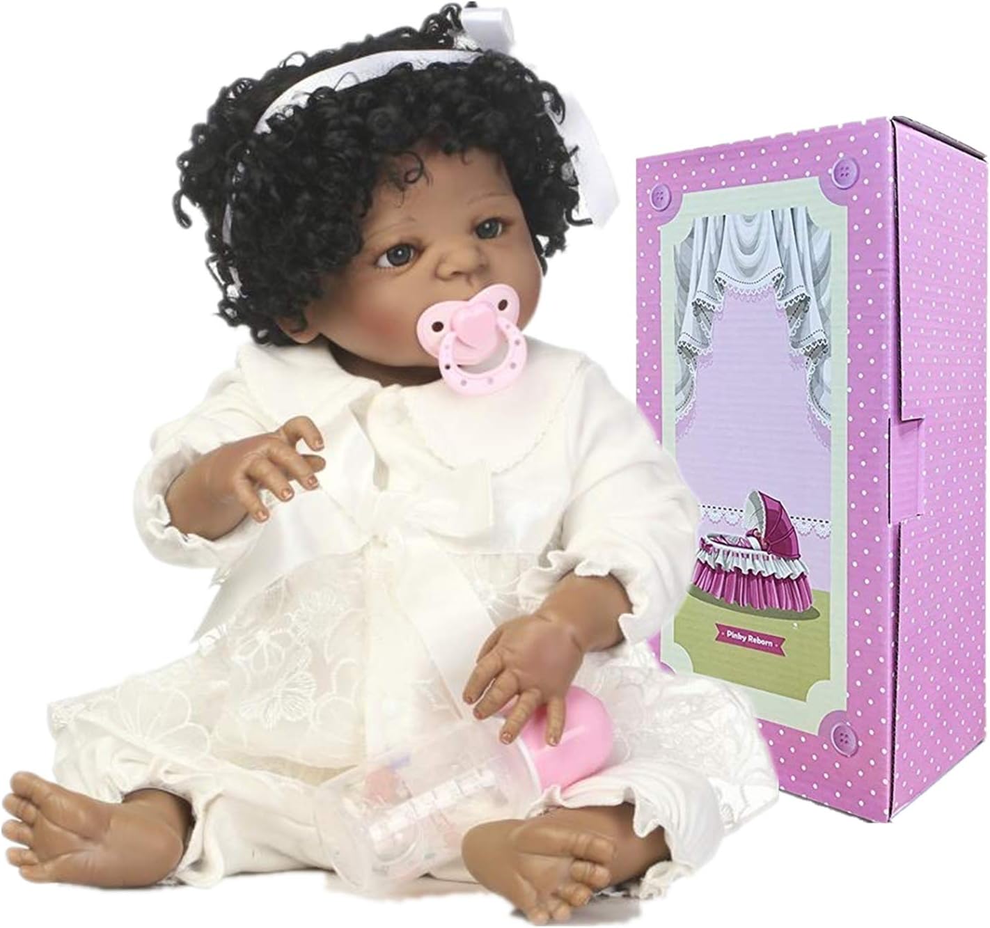 African American Reborn Baby Dolls Silicone Full Body Black Girl,22 inch Anatomically Correct Realistic Baby Doll,Reborn Doll Eyes Open