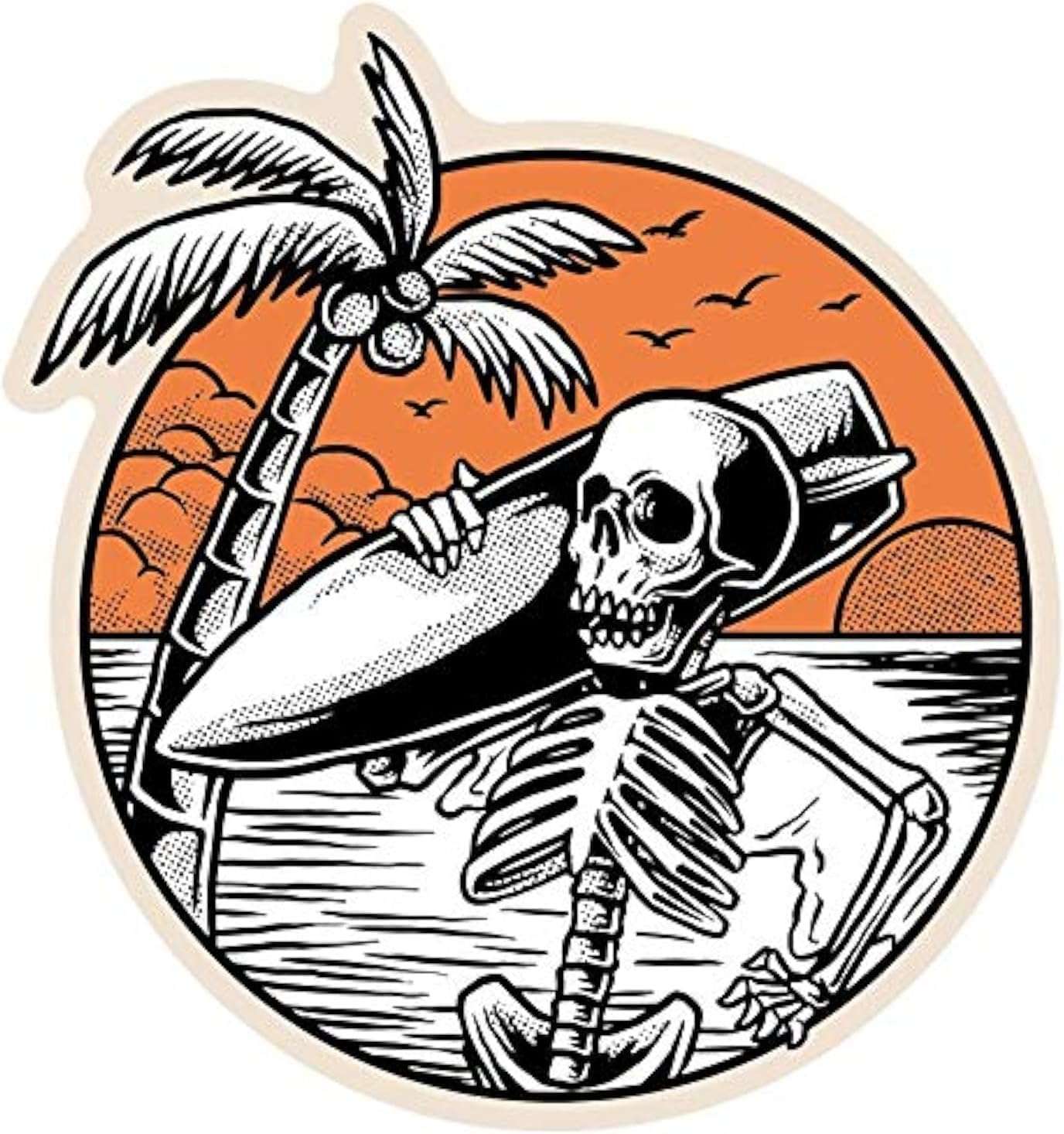 JMM Industries Surfer Skeleton Sticker Decal Dude Hang Ten Rest in Chill Beach Island Waves Palm Tree 4-Inches Premium Quality Vinyl Sticker UV Protective Laminate PDS2129