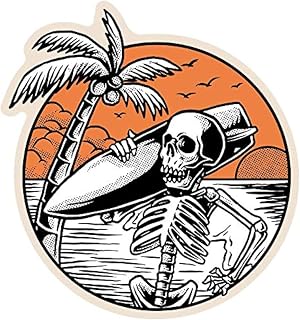 JMM Industries Surfer Skeleton Sticker Decal Dude Hang Ten Rest in Chill Beach Island Waves Palm Tree 4-Inches Premium Quality Vinyl Sticker UV Protective Laminate PDS2129