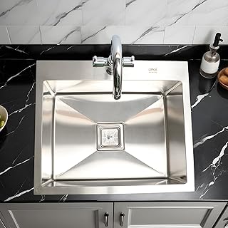 LIPKA Handmade Single Bowl 32x20x10 Inches Kitchen Sink With Tap Hole 304-Grade Stainless Steel in Matte Finish PVC Waste Pipe, SS Coupling & Vegetable Basket