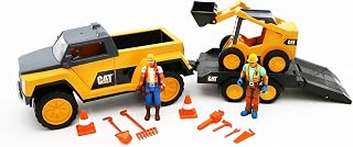 Cat Workforce Skid Steer & Pickup Crew Set, 15-Piece Kids Construction Toy Playset with Pickup Truck, Skid Steer, 2 4-Inch Figures, Cones & Tools, Ages 3+