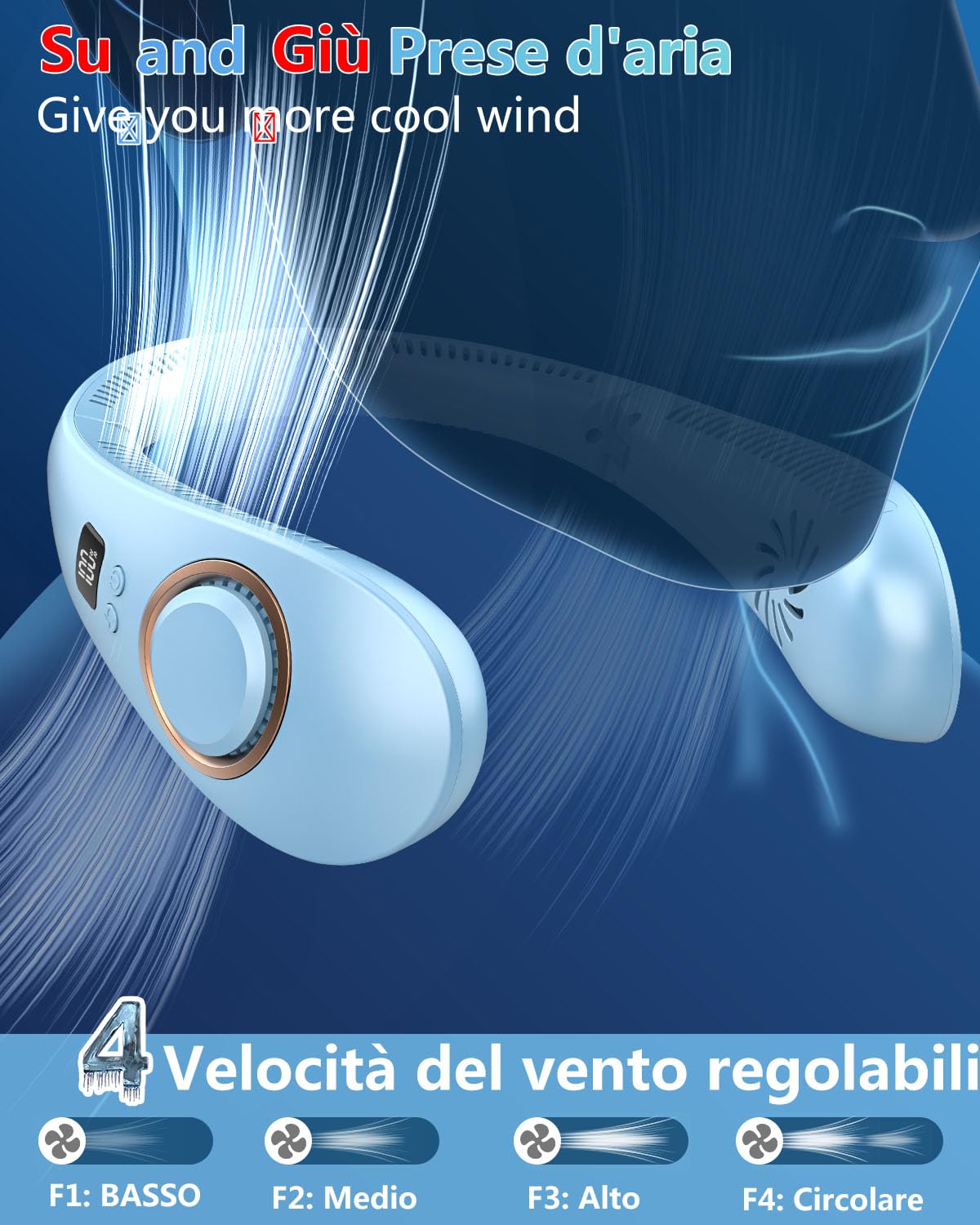 Ventilatore da Collo Aggiornato,Ventilatore da Collo Pieghevole Portatile Turboda 4 Velocità del Velocità,Ventilatore Portatile Regolabile,Ventilatori Personali Senza Lama USB Viaggi all'Aperto
