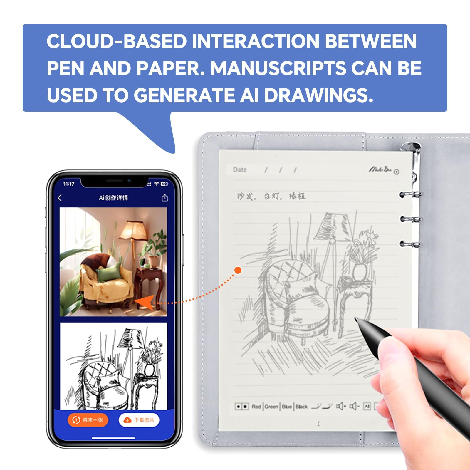 Penna Digitale a Sincronizzazione in Tempo Reale, Convertitore di Scrittura a Mano in Testo sul Telefono, Penna Intelligente Controllata a Voce per Note e Disegno Blue-Black