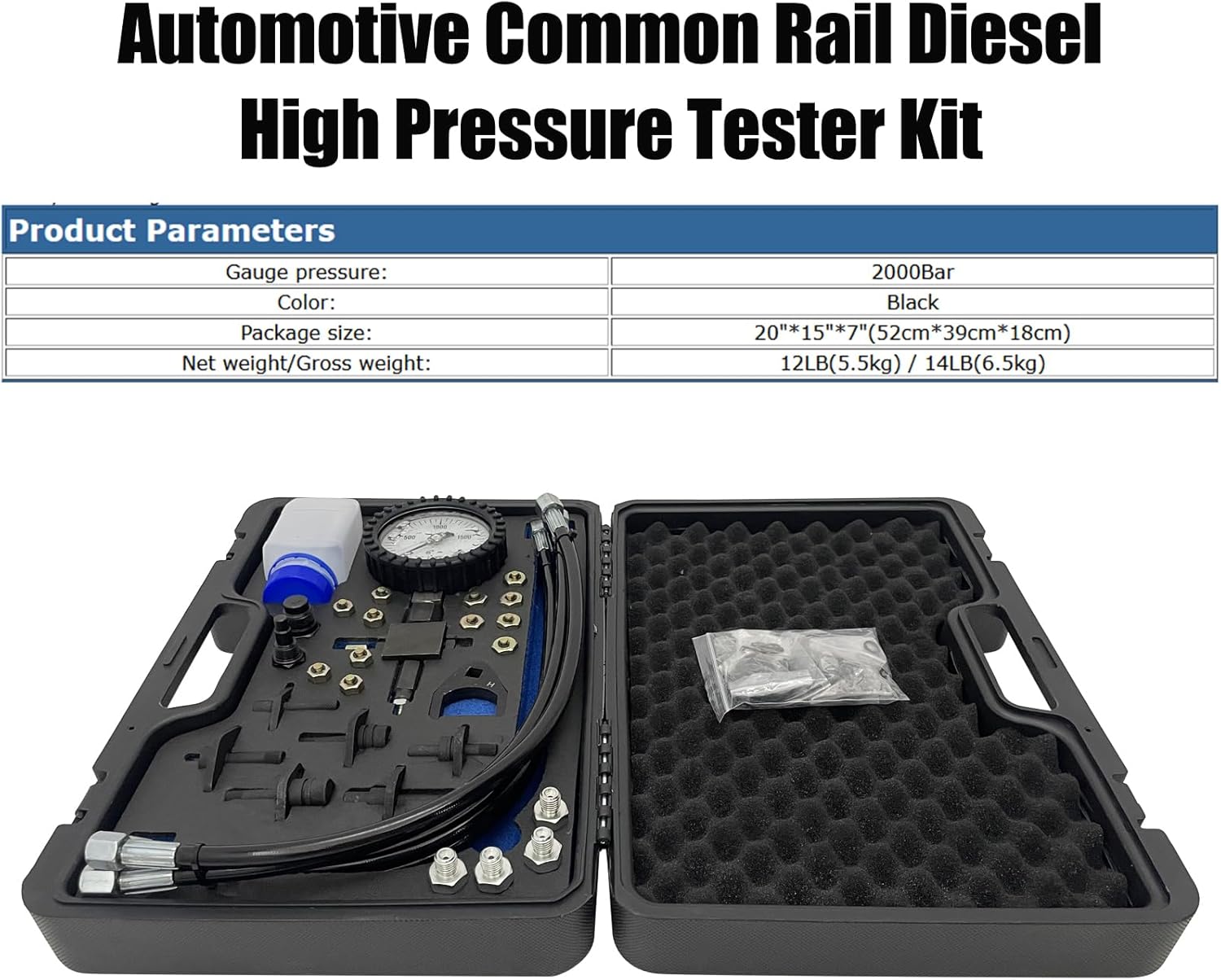 Automotive Common Rail Diesel High Pressure(2000Bar) Tester Kit and Injector Pipe Blanks Automotive Diesel Common Rail Pressure Detection Tool for Different Testing