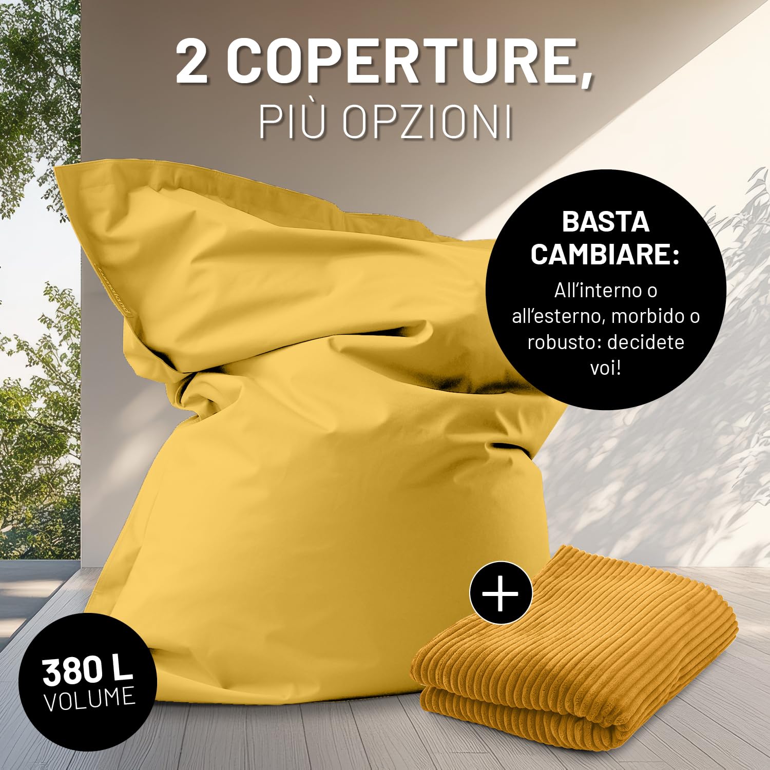 Lumaland Sitzsack Classic XXL All-in-One Set | Gigante Sitzsack XXL con cordino e rivestimento per interni ed esterni | Poltrona con imbottitura EPS sicura all'interno - Rivestimenti facili da