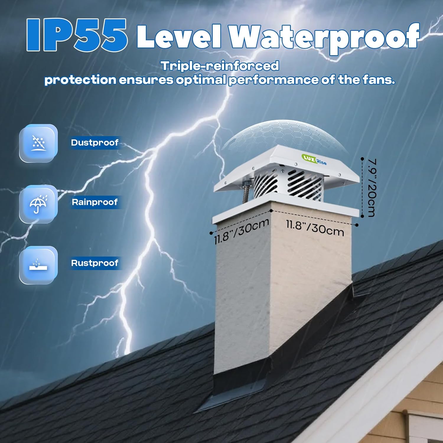 Roof Exhaust Fan Centrifuge Attic Fan 2900 RPM, IP67 Waterproof, Roof Ventilation Fan with Galvanized Steel Sheet for Roof/Garage/RV/Confined Space, Plug-and-play or DIY Wired Control (100IZR)