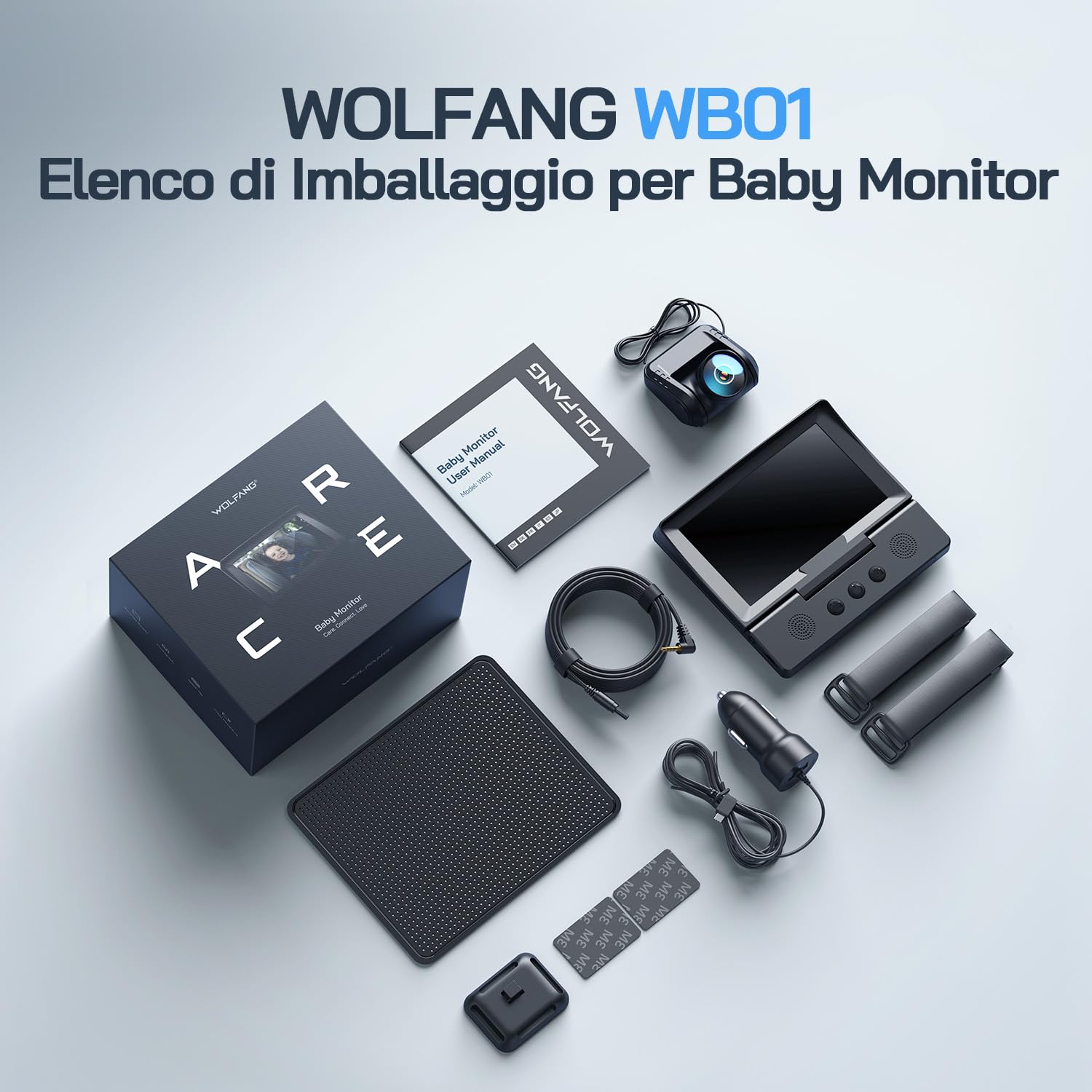 WOLFANG 1080P Baby Car Camera: USB-C Plug and Play Facile da installare, Baby Monitor per auto con Schermo da 5" con Telecamera per Visione Notturna, Ampia Visuale Chiara per il Sedile Posteriore